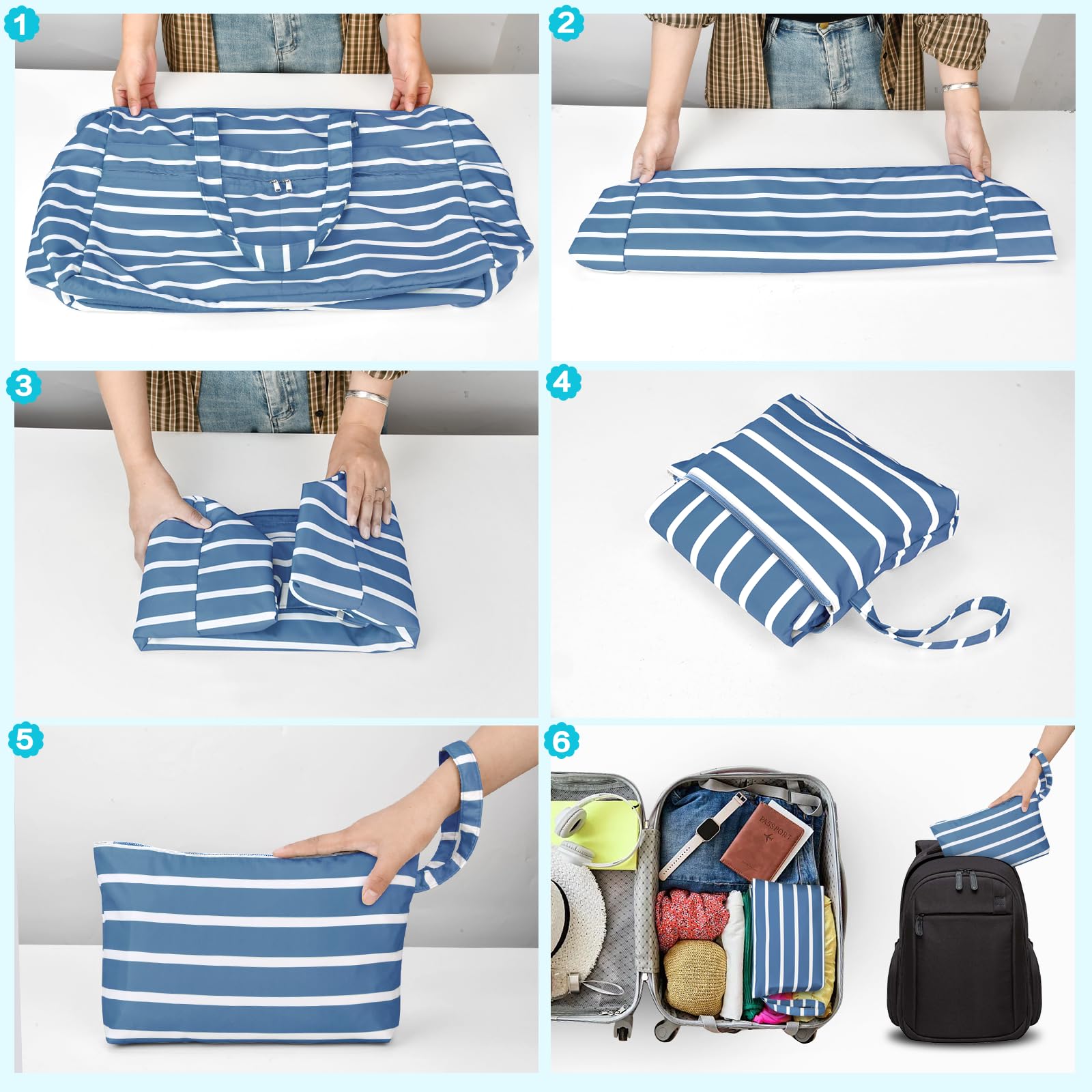 Bolsa de Playa Grande Mujer Impermeable con Cremallera Bolso Playa Grande XXL Familiar 50L Plegable y Ligero Bolsa de Mano con Múltiples Bolsa Tote para Playa Viajes Piscina