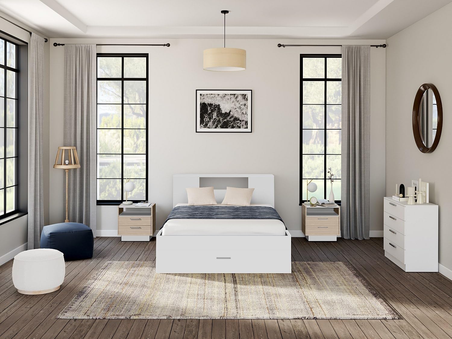 DEKIT GRUPO RIMOBEL LANKA - Cama de matrimonio con almacenaje en cabecero y bajo cama - Blanco - 95x149x218 cm