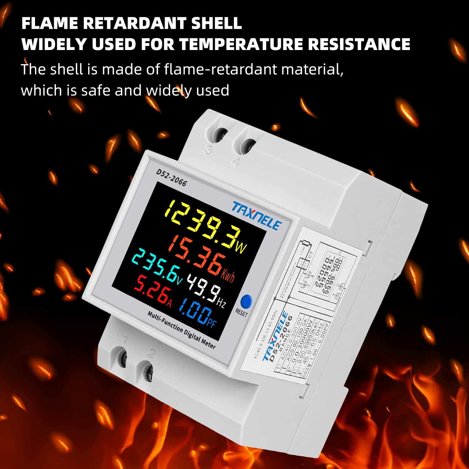 Misuratore di energia monofase Tester Monitor di utilizzo dell'elettricità 6 in 1 Multimetro AC 40-300V 100A Voltmetro Amperometro Watt Kwh Frequenza Misuratore di potenza 230V (TA incorporato)