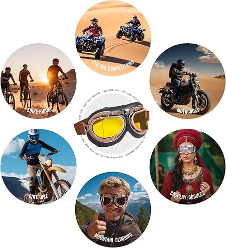 Miniatura 7 de Gafas de motocicleta estilo aviador vintage estilo piloto motocicleta crucero scooter gafas para hombre, mujer, adulto