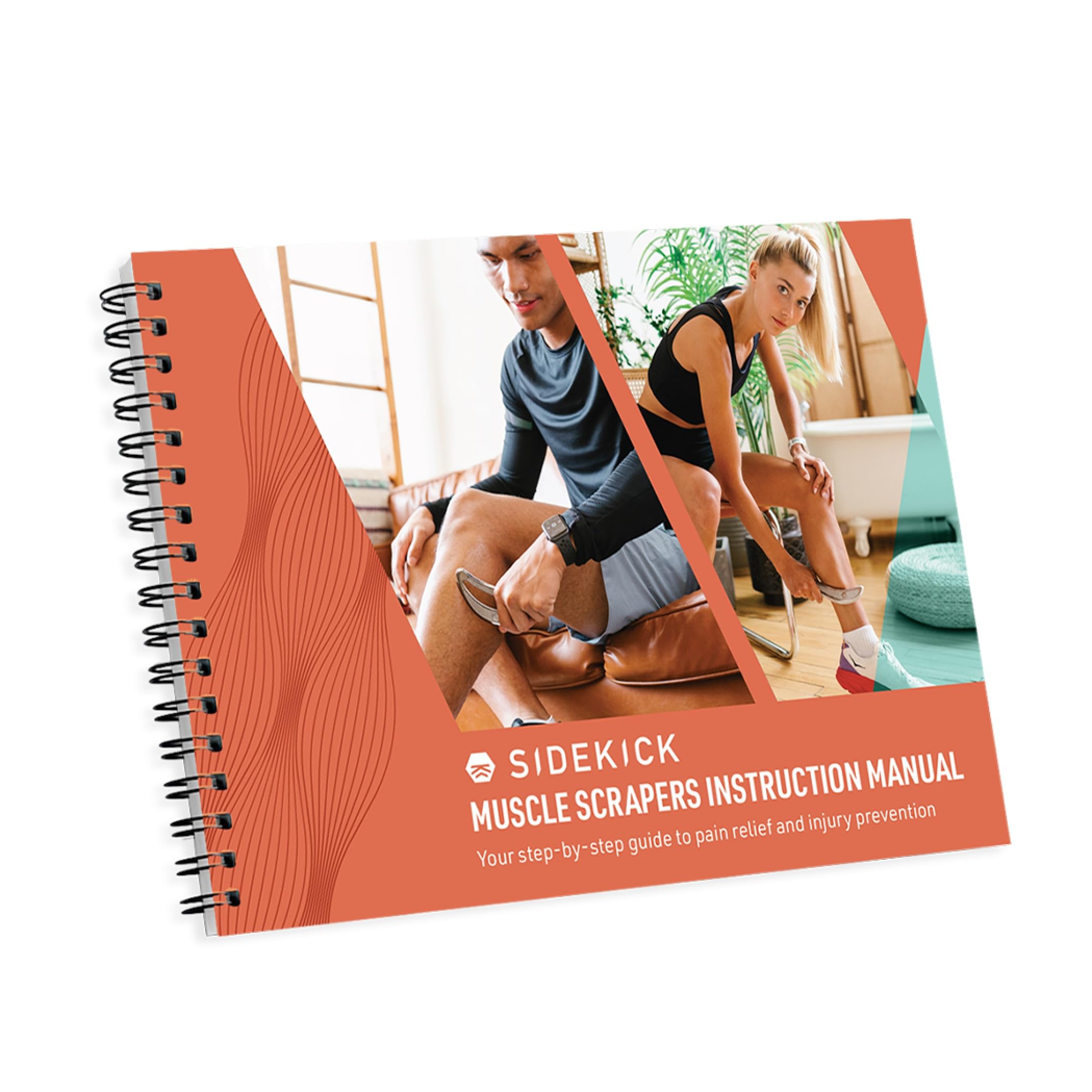 Front cover of The Complete Muscle Scraping Guide by Sidekick, showing two individuals using muscle scraping tools on their legs.