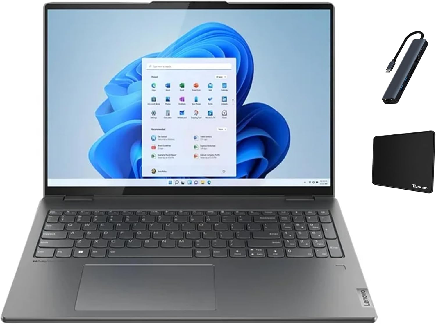 Lenovo Yoga 7i 16'' 2.5K Touchscreen (2560 x 1600) 2-in-1 Laptop, Intel Core i5-1240P, 8GB DDR5 RAM, 256GB SSD, Backlit Keyboard, Fingerprint, Windows 11 Home, Storm Grey with TGY Accessories