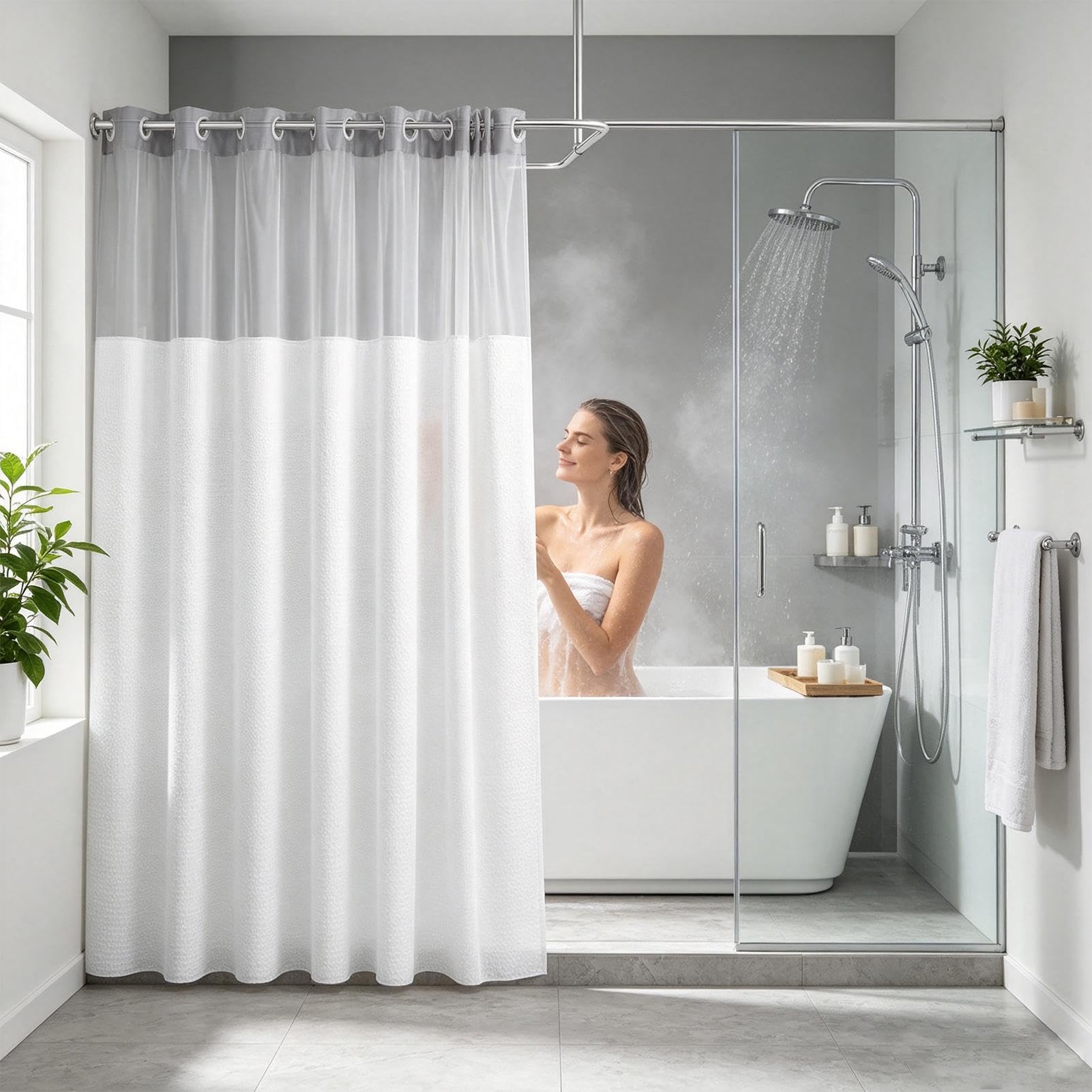Rideaux De Douche Pour Salles De Bains Tenture À Tissage Gaufré Avec | Idéal Pour Les Hôtels pour hôtel, box, maison, appartement, dortoir, ferme et buanderie