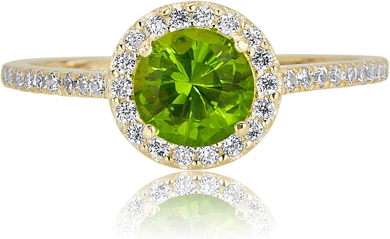 AVORA 10K Yellow Gold 6mm Birthstone Simulated Diamond CZ Halo Fashion Ring - All 12 Months