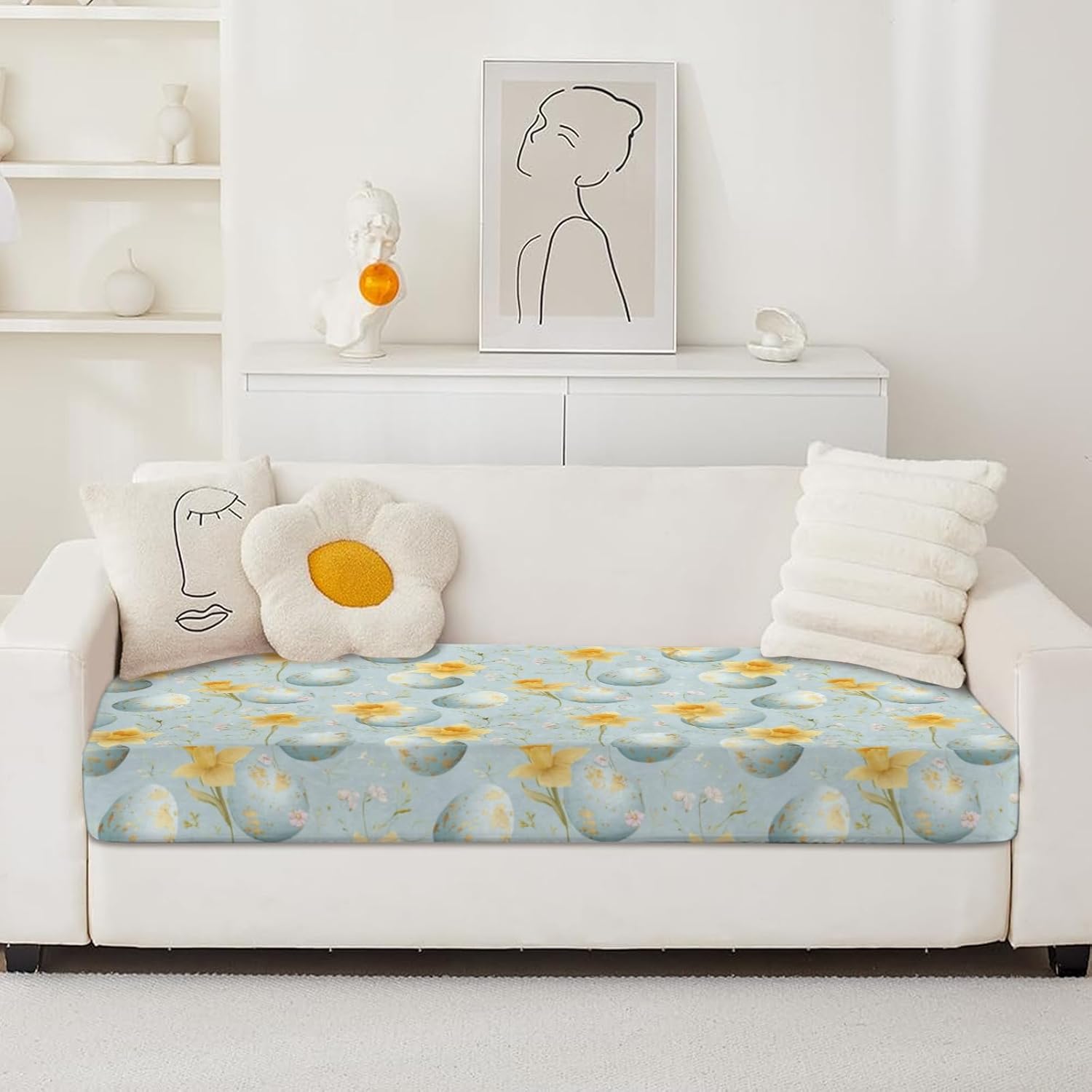 Daffodil Easter Egg Loveseat Covers Couch Covers for 2 Cushion Couch, 2-Piece Stretch Sofa Slipcovers Anti-Slip Washable Furniture Protectors for Dogs Pets