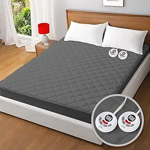 Heated Mattress Pad Queen Size,Dual Controller Electric Mattress Pad with Preheat Functions,Bed Warmer with 12 Heat Settings & 1-12 Hours Auto Shut Off,Machine Washable(60"x80",Grey)