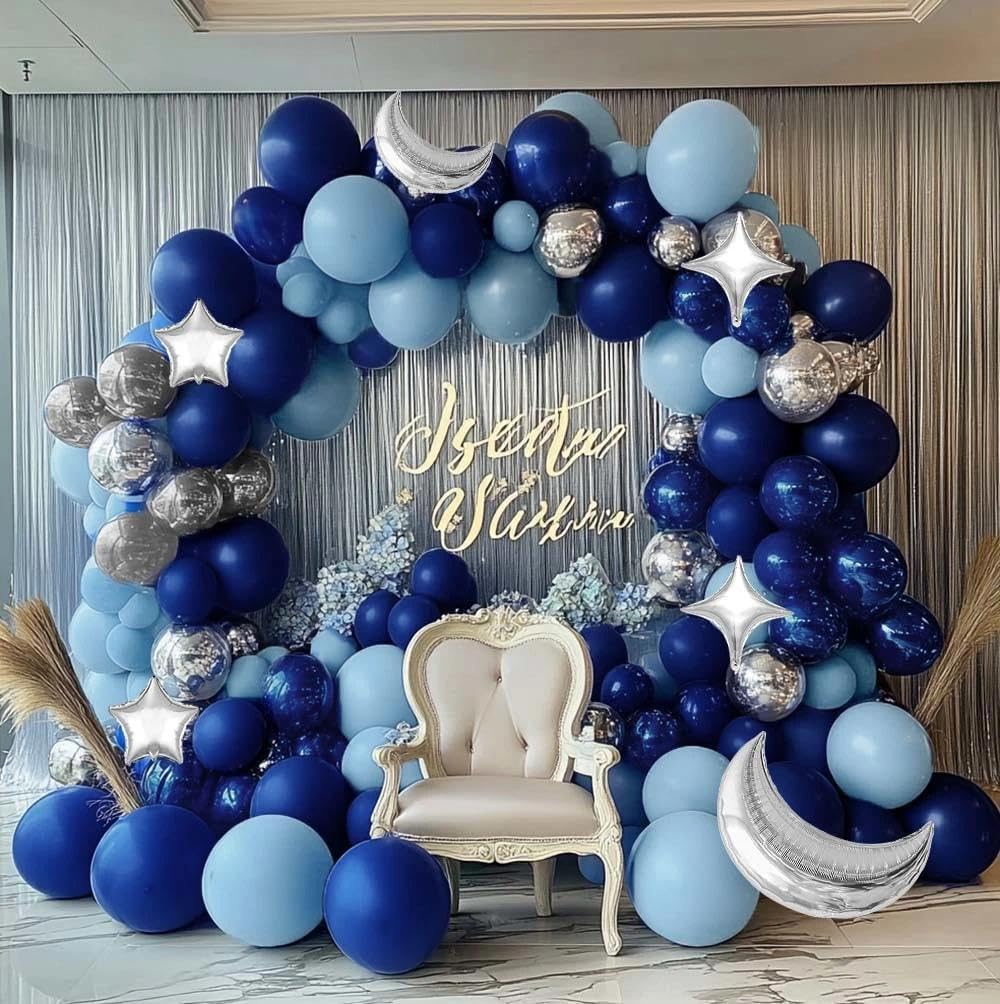 Navy Blue Balloon Garland Arch Kit Double Stuffed Royal Blue Star Moon Balloons for Birthday Baby Shower Over the Moon Prince Graduation Wedding Space Astronaut Galaxy Party Decorations