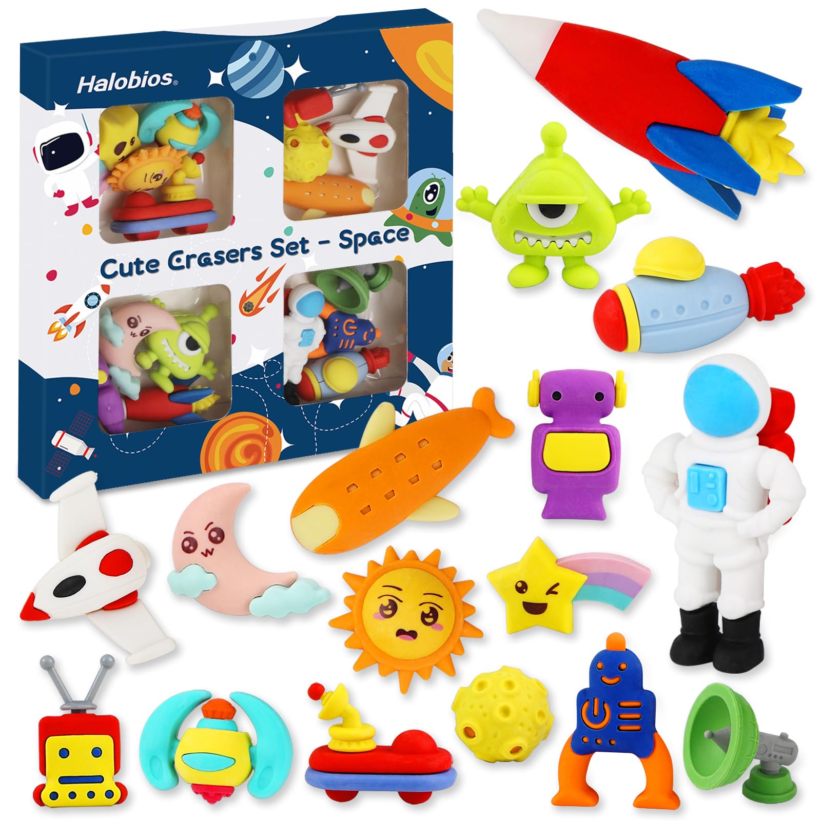 Halobios Erasers Set for Kids Space Astronaut Pencil Eraser Bulk for Kids Take Apart Puzzle Erasers for Classroom Prizes Game Reward