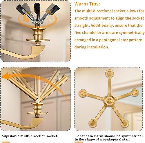 Miniatura 5 de Senroyal Candelabro dorado para comedor, lámpara colgante clásica de 12 luces de granja sobre la mesa, candelabro grande de latón para isla de