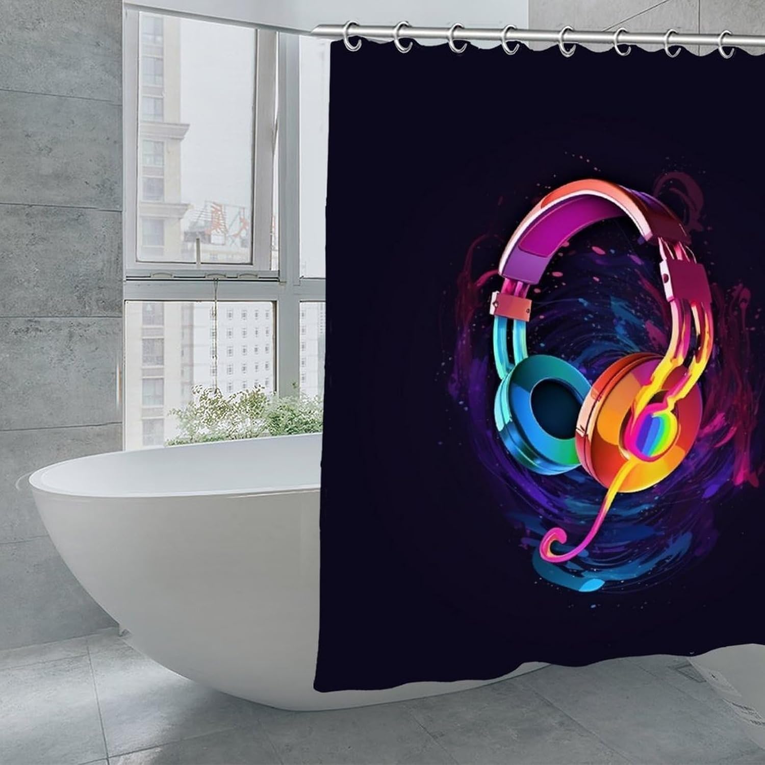 Color Gradient Music Shower Curtain for Bathroom, Lightweight Washable Bath Curtains with Hooks, Waterproof Shower Curtains, Personalized Bath Curtain for Hotel, 70.8x70.8inch image 3