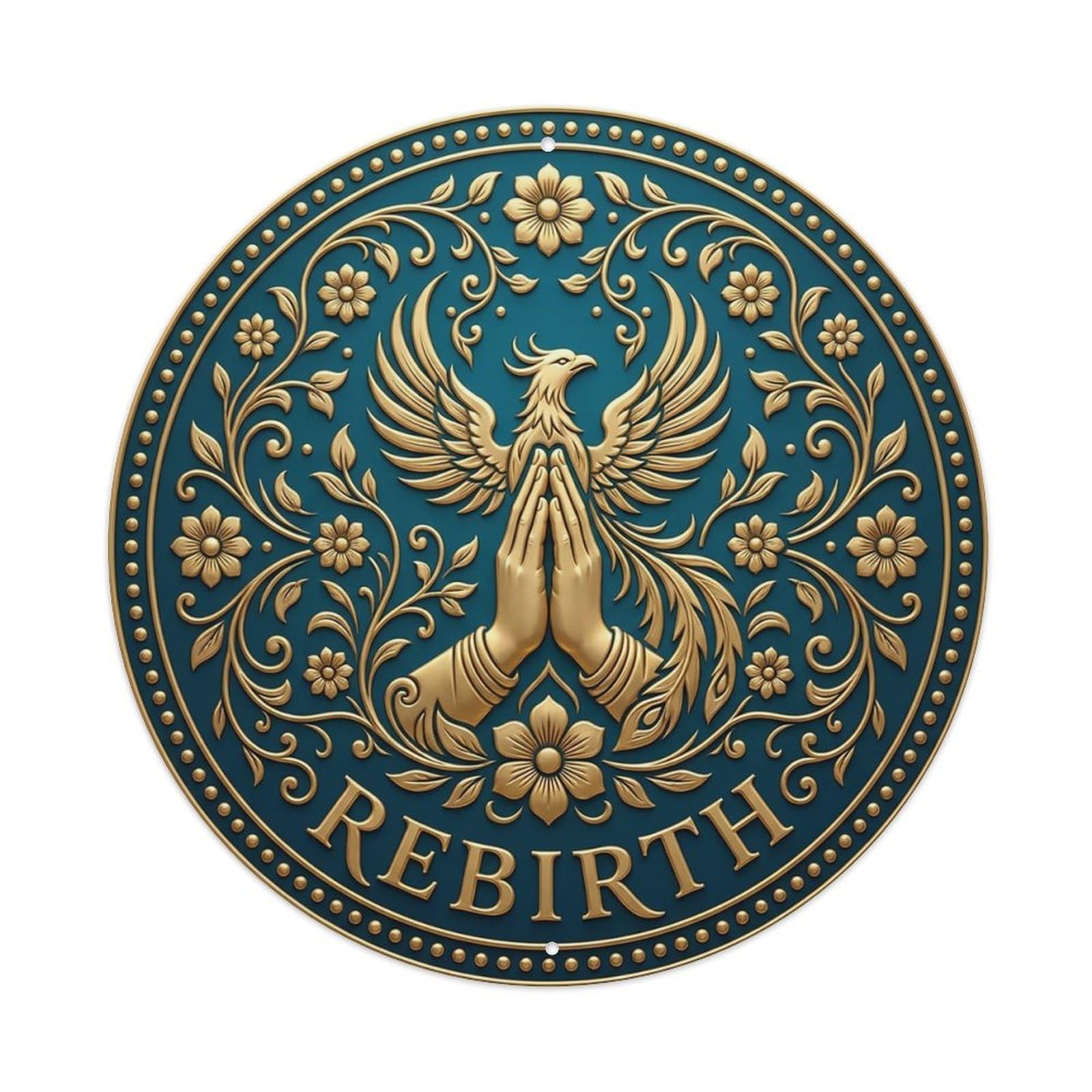 Vintage Namaste Praying Hands Rebirth Flower Zen Yoga Metal Tin Sign