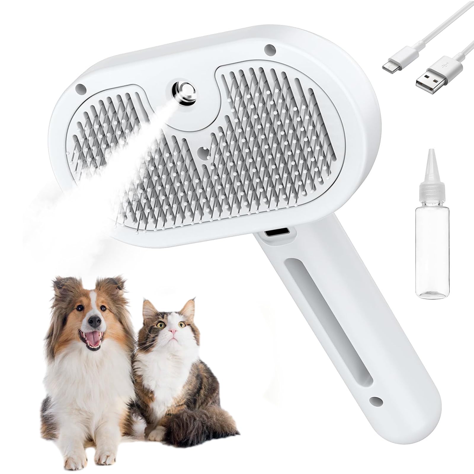 3 in 1 Cat Steam Brush, Cold Dog Comb, Remove Loose and Massager | Dog Comb with Cold Steam and Tips, Loose Hair Remover and Massager, Humidified Brush or Pet Cleaning