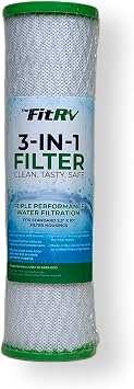 The Fit RV 3-in-1 RV Water Filter Replacement Cartridge, 2.5" x 10" | Fits Standard Filters | Perfect for RV Use | Activated Carbon | 0.2 Micron Filtration | USM-10-5289-ECO