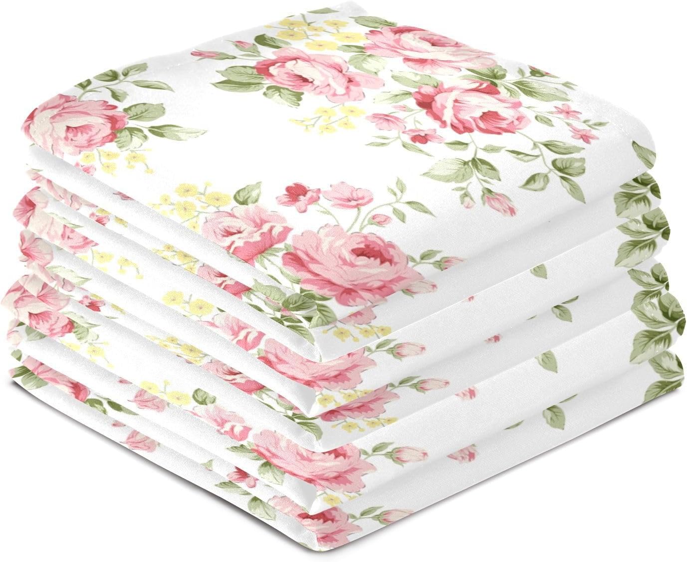 senya Flower Kitchen Towels 4 Pack, Pink Rose Flower Floral Dish Towels Dishcloth 18x28 Inch for Kitchen Household Cleaning - Image 4