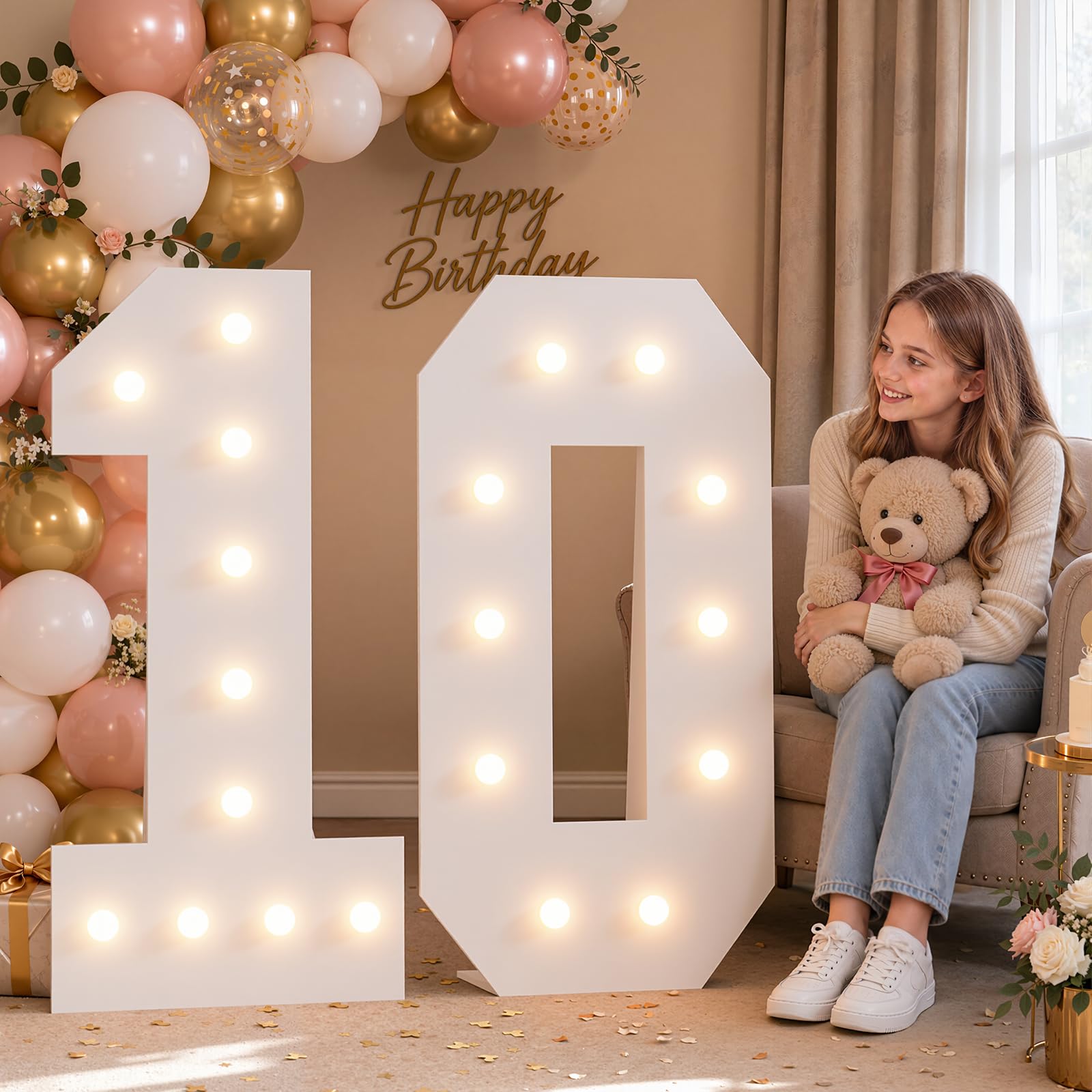 4FT Marquee Numbers 10 Warm Light Quick Setup Birthday Decorations