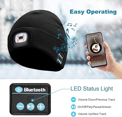 Miniatura 7 de Ocatoma Bluetooth Beanie Warm Hat with Light Headphone Unique Tech Gifts for Men Dad Him Teenage Christmas Stocking Stuffers