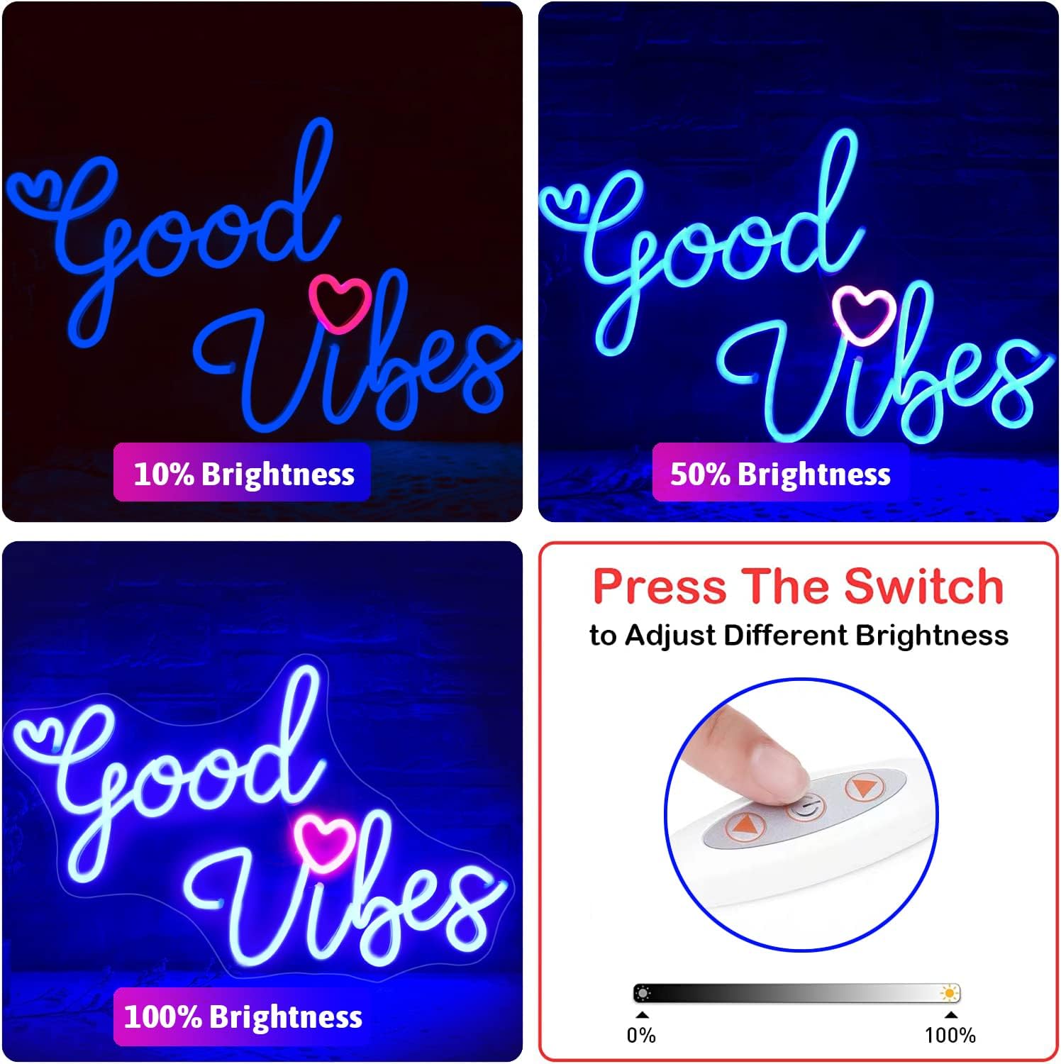 Good Vibes Neon Sign for Wall Decor, Dimmable USB Powered Good Vibes LED Neon Light for Party and Gift (Blue,15.3 x 10.5 inch)