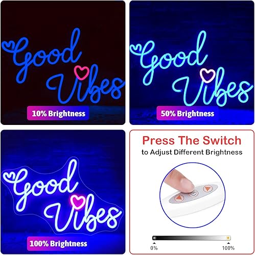 Miniatura 5 de Good Vibes - Letrero de neón para decoración de pared, regulable, alimentado por USB, luz de neón LED Good Vibes para fiesta y regalo (rosa, 15.3 x