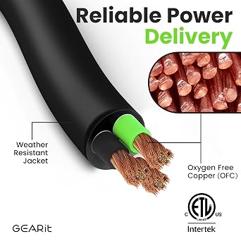GEARit 100ft 10/3 SJOOW Portable Cord, 10 AWG 3 Conductor 300V Bulk Electrical Cable, Flexible Stranded Copper Power Wire for Generators, Motor Leads, Machinery, Shop Equipment
