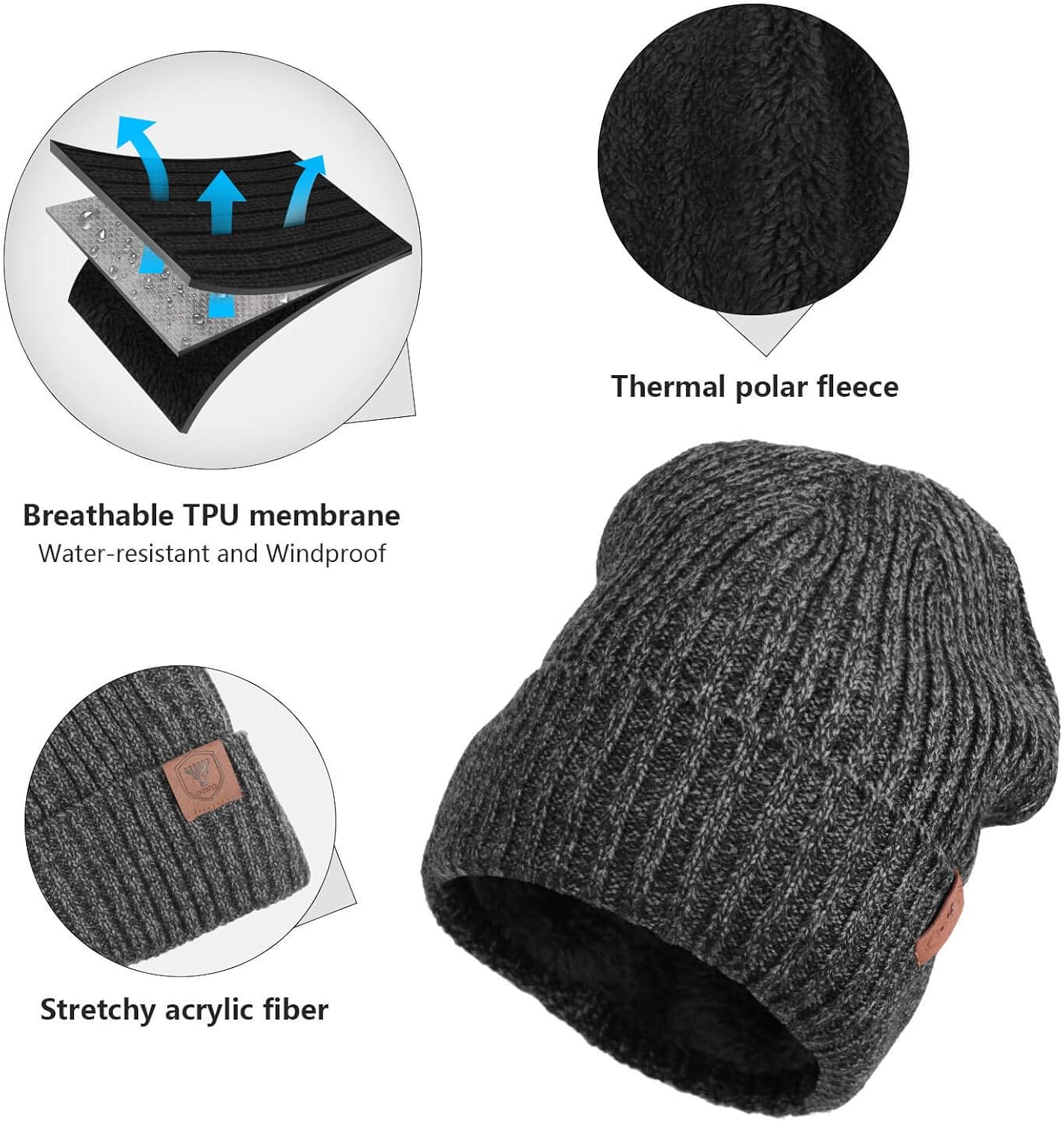 OZERO Winter Knit Hat Beanie Warm Polar Fleece Ski Stocking Cap for Men and Women Gray : Clothing, Shoes & Jewelry