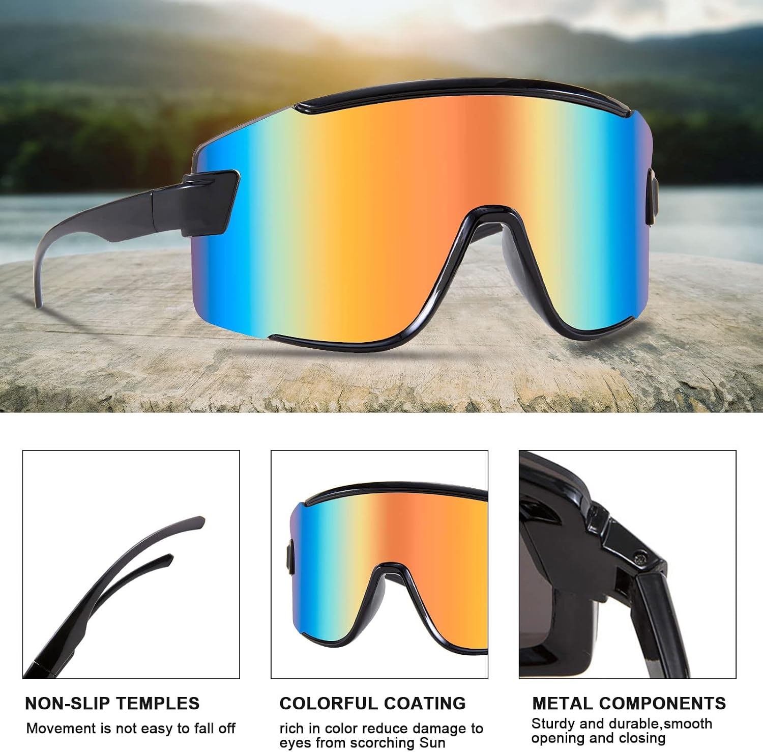 Karsaer Vision Big Shield Wraparound Sunglasses Rave for Men Women Neon Sun Visor Glasses Cycling Ski Shades 80s 90s