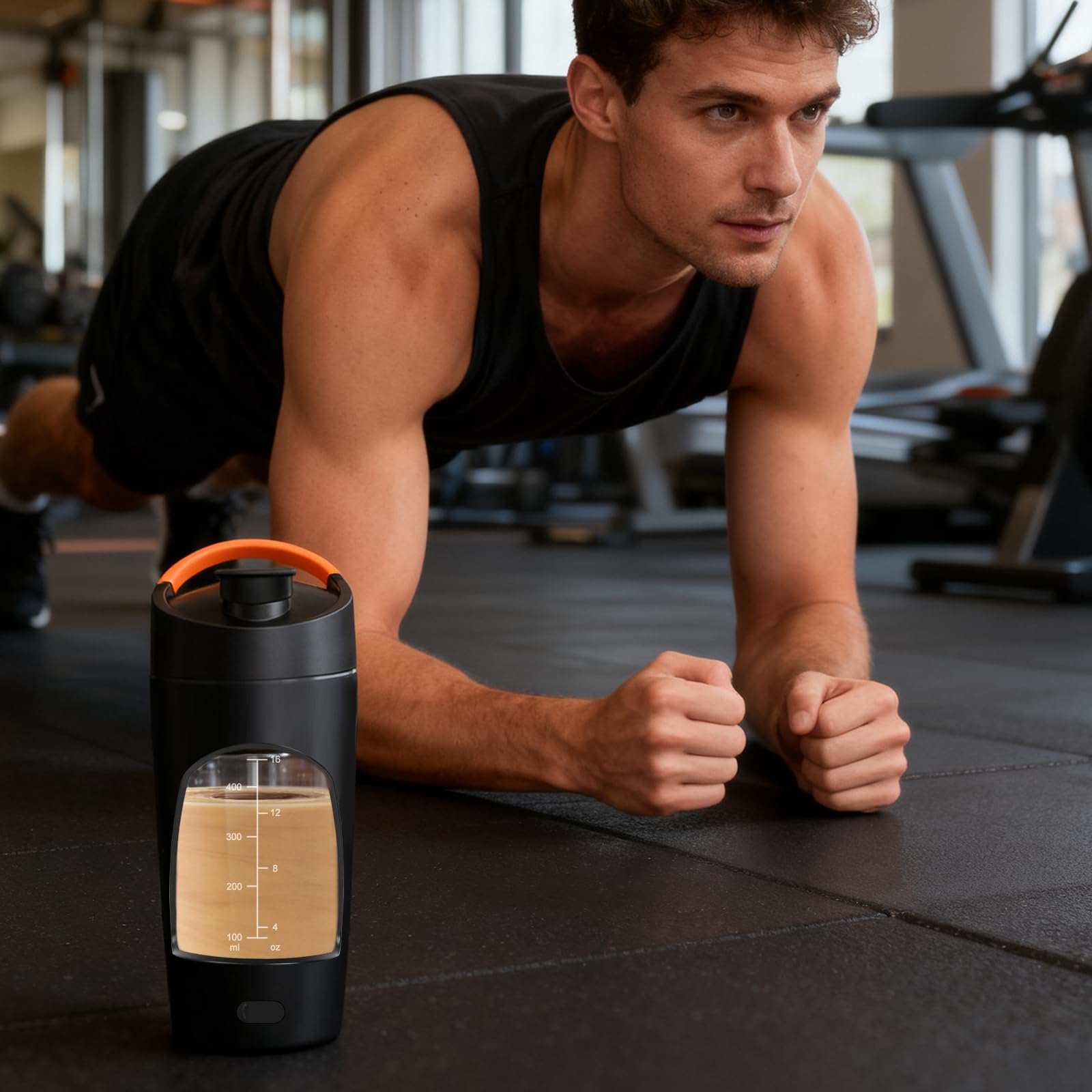 Shaker electrique, 700ml shaker électrique avec compartiment à poudre, shaker proteine rechargeable USB C, sans BPA (noir)
