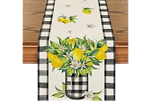 Artoid Mode Buffalo Plaid Kitchen Seasonal Spring Table Runner with Lemon Decor