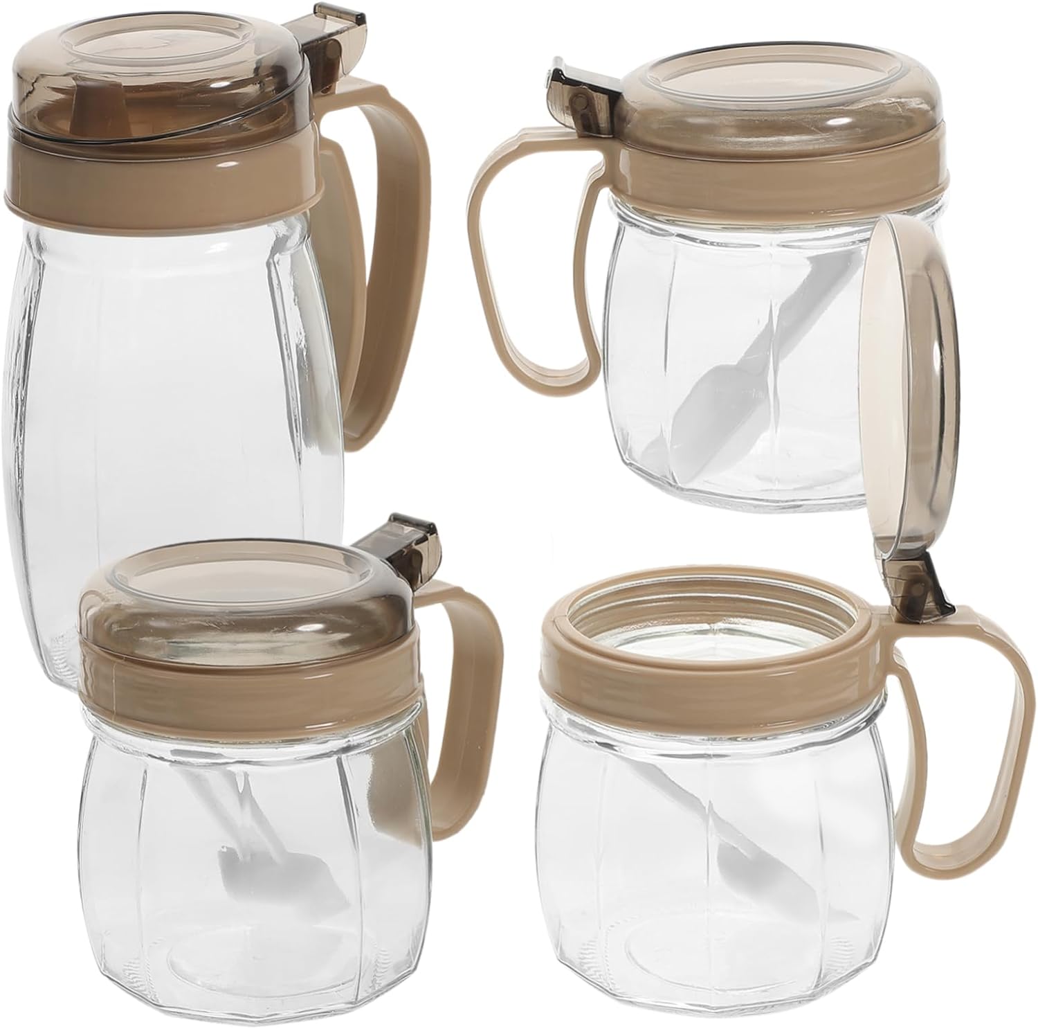 Glass Seasoning Jar Set with Airtight Lids Multifunctional Spice Dispenser for Salt Sugar Oil and Vinegar Elegant Kitchen Storage Khaki