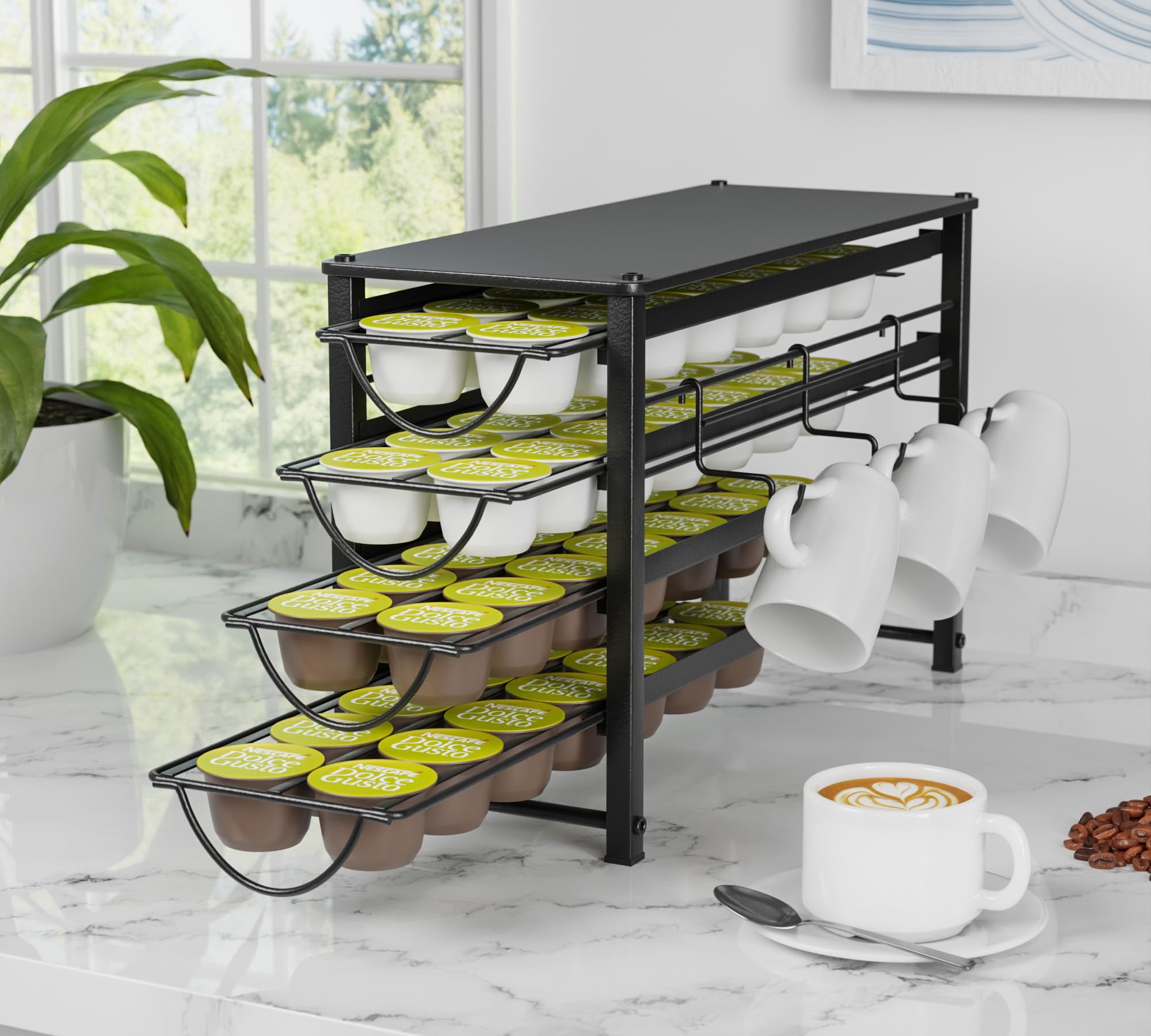 Rangement pour capsules Dolce Gusto 56 capsules de café, 4 tiroirs en métal silencieux avec pieds antidérapants, adapté pour la cuisine et le bureau