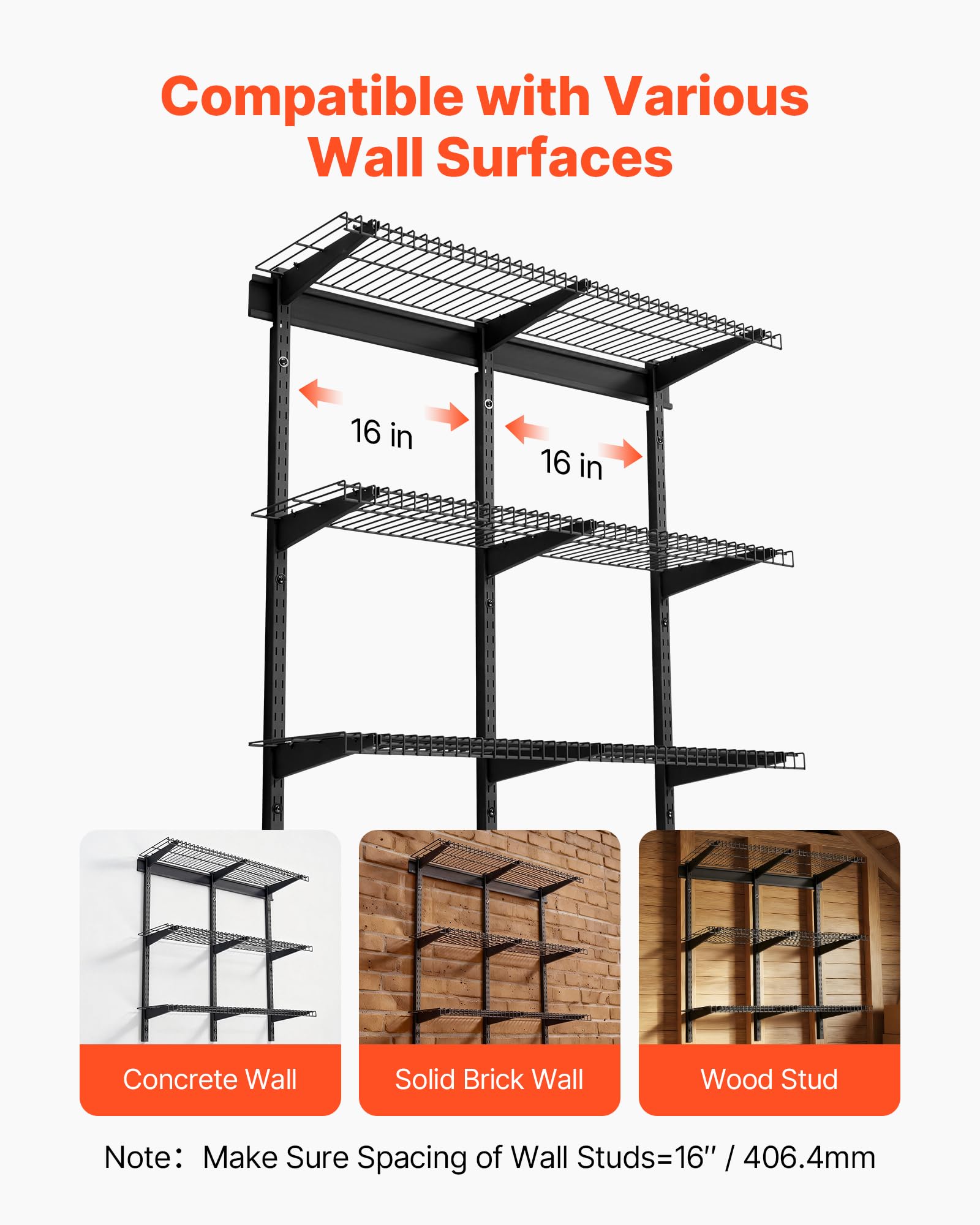 VEVOR Estantería de Pared de Acero Resistente 275 x 914 mm, Carga 68 kg por Estante, 204 kg en Total, Distancia Ajustable 40 cm, Juego de 3 Estanterías Flotantes para Lavandería Taller Cocina Garaje
