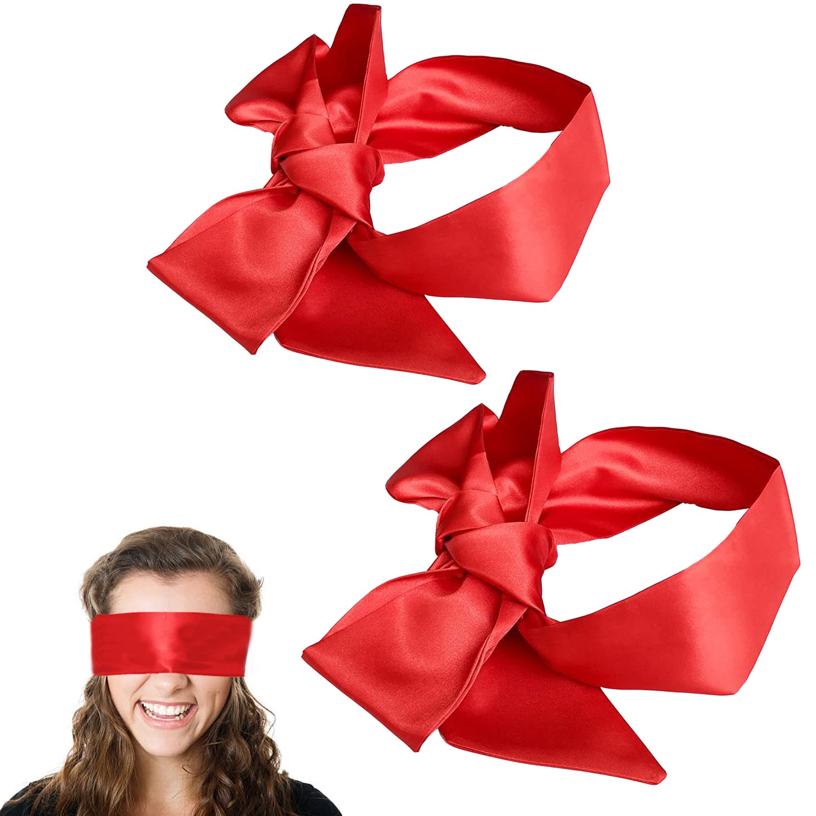 2 Pezzi Maschera di Sonno in Raso Copri Occhi Mascherina per Occhi per Donna e Uomo, Benda Occhi per Viaggio e Dormire - Rosso