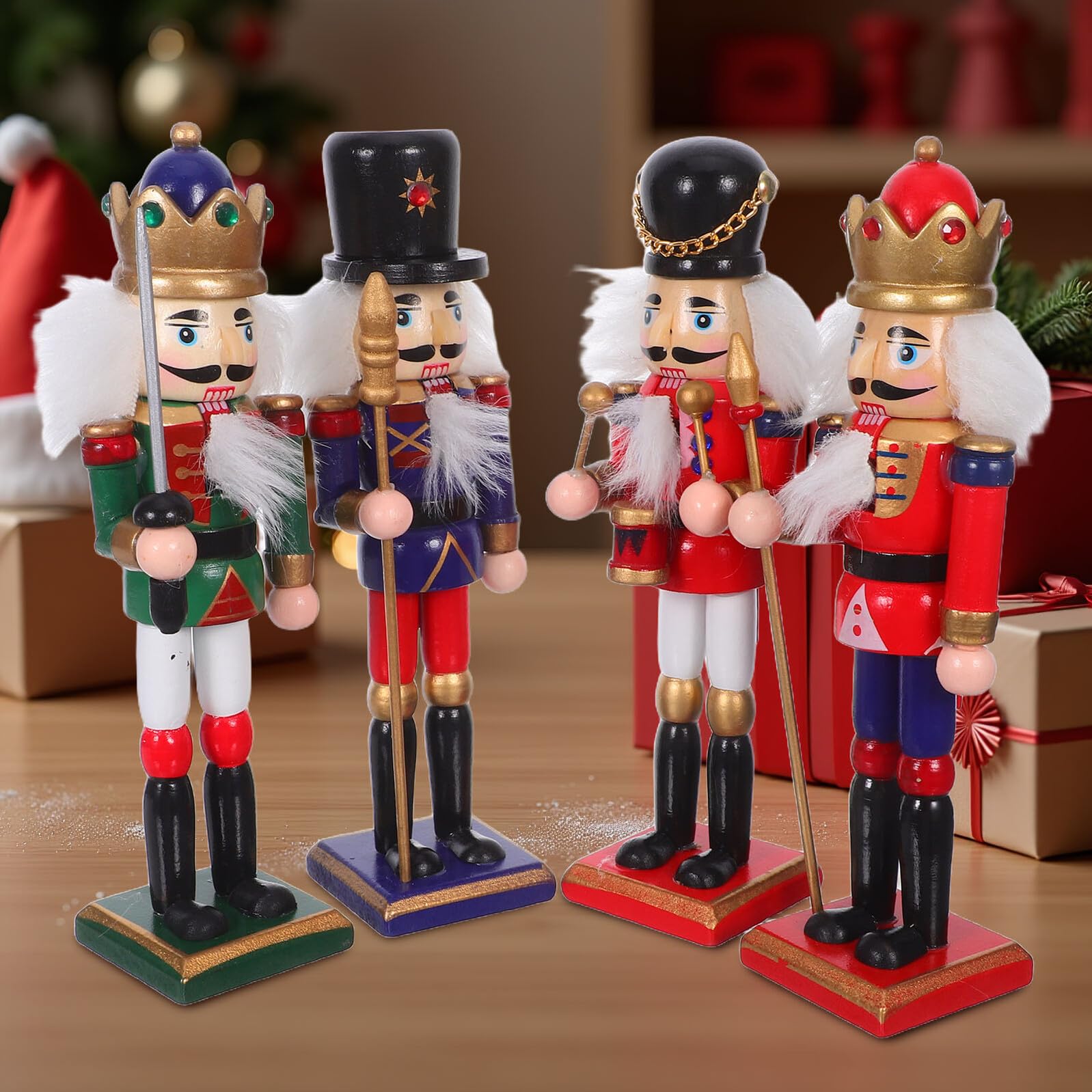 Angoily 4stücke Holz Nussknacker Figuren Weihnachten Deko Tischdeko Christbaum Ornamente Soldatenfiguren Hängend Walnuss Holzdekoration