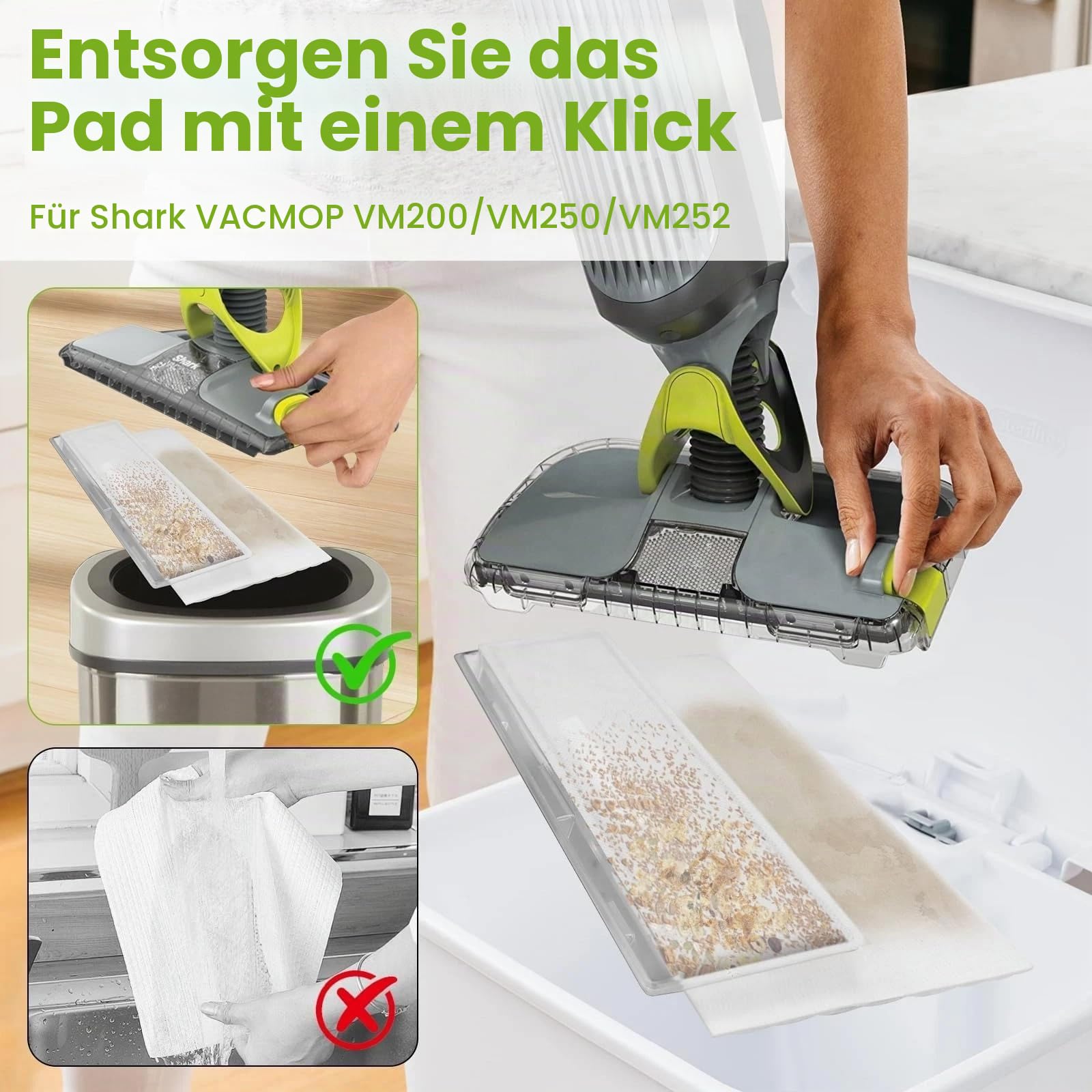 Ersatz-Einweg-Staubsauger-Pads für Shark VACMOP VM250 VM251 VM252 VM200 VM180 Hartbodenreinigung Vakuum und Wischmopp, 10 Stück