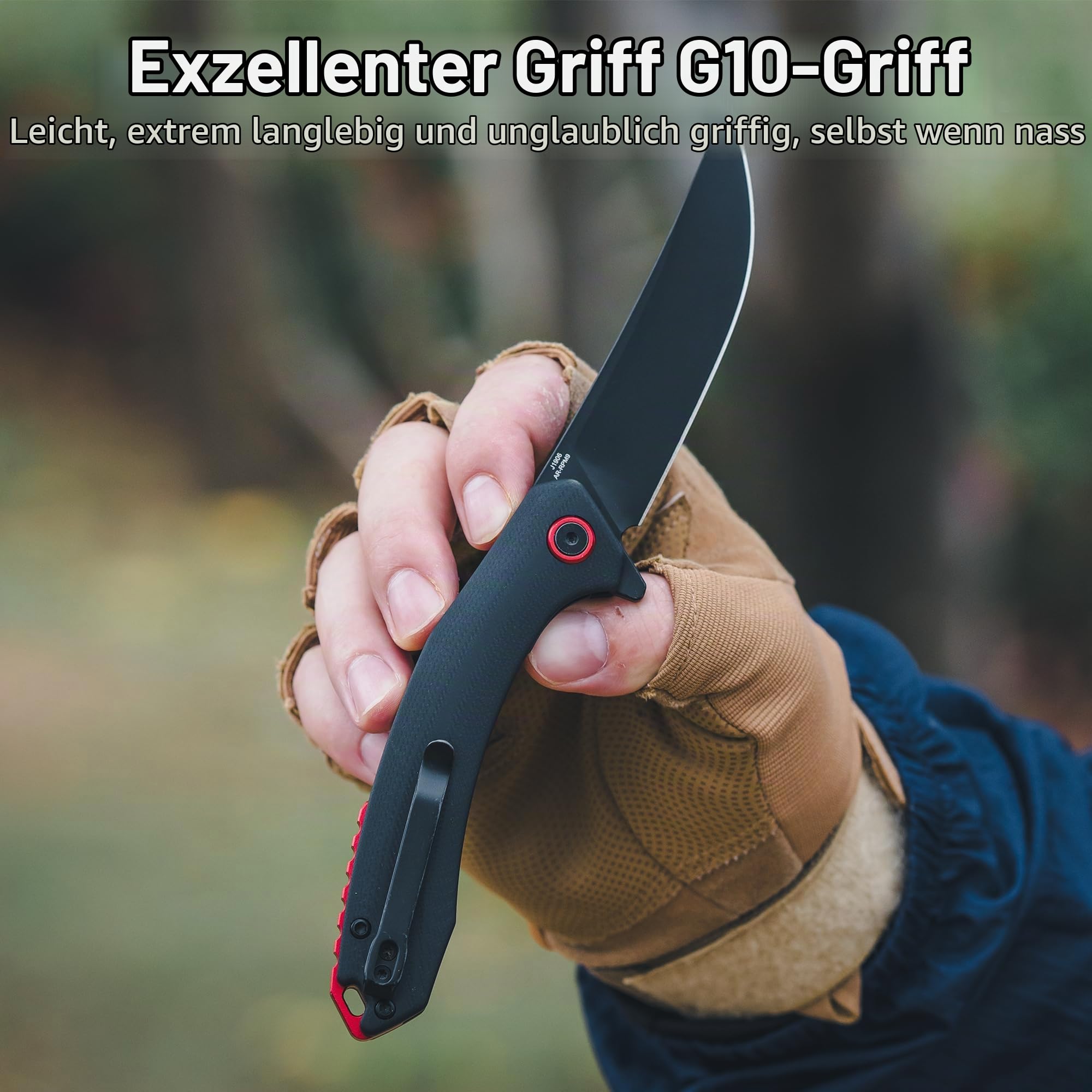 CJRB Gobi Klappmesser mit 8.9 cm AR-RPM9-Stahlklinge & G10-Griff, Taschenmesser mit Gürtelclip für Camping Überleben, Schwarz (J1906)