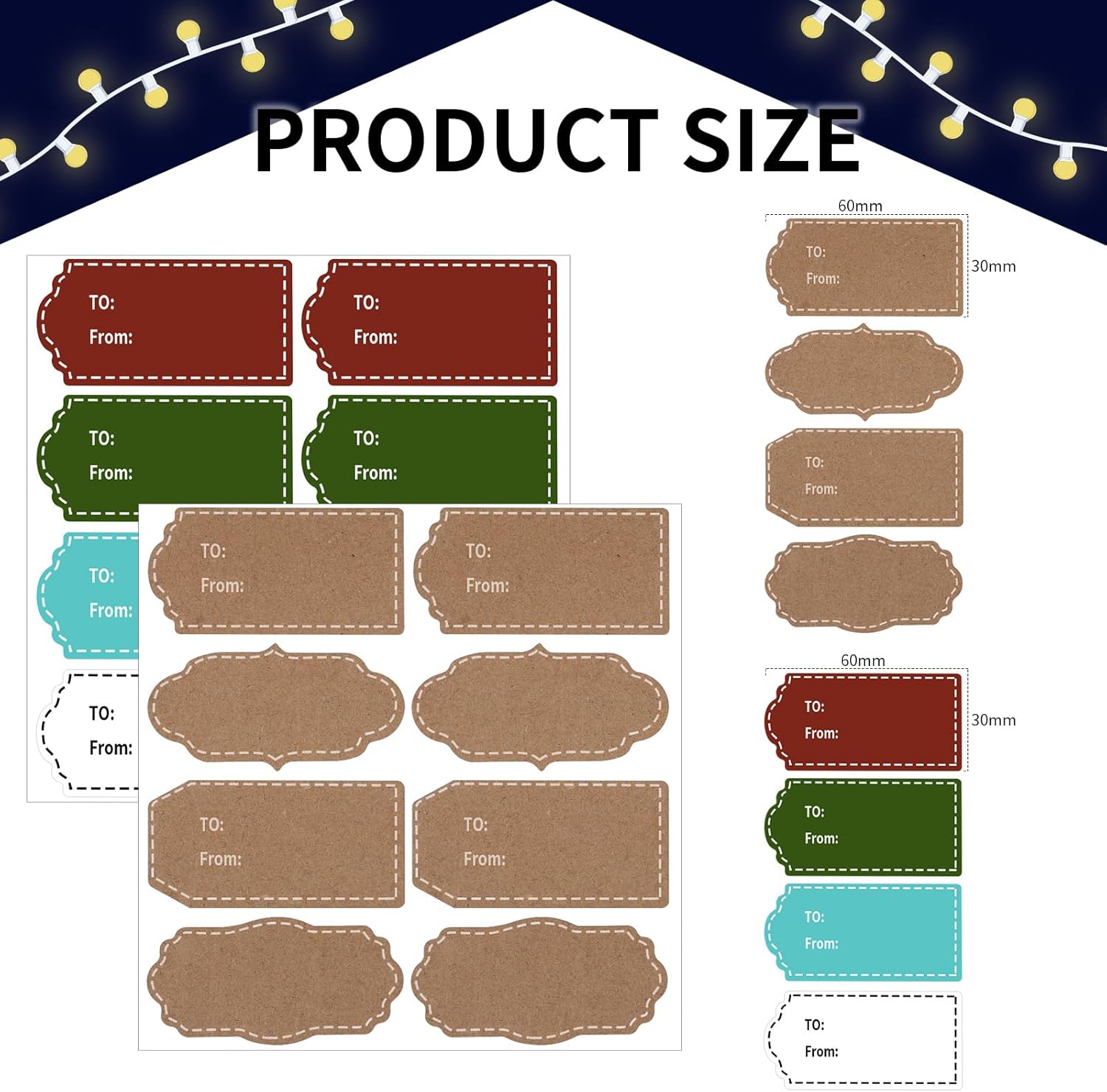 YGDZ Gift Tag Stickers, Natural Brown Kraft Christmas Gift Stickers, Colorful to and from Gifts Labels Adhesive, Christmas Tags Sticker for Presents, Holiday - Image 4