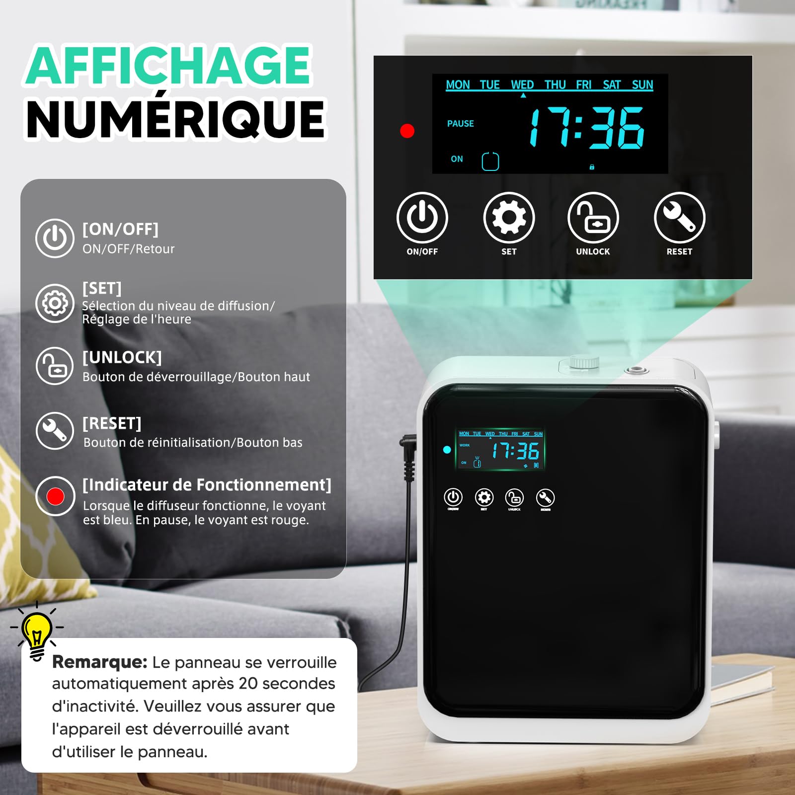Diffuseur Huiles Essentielles avec APP Intelligente,240ml, Couvre 1500ft² | Diffuseur de Parfum Electrique sans Eau, Defuser avec 80ml d'huile Essentielle pour Maisons, Chambres, Bureaux, Spas, Hôtels