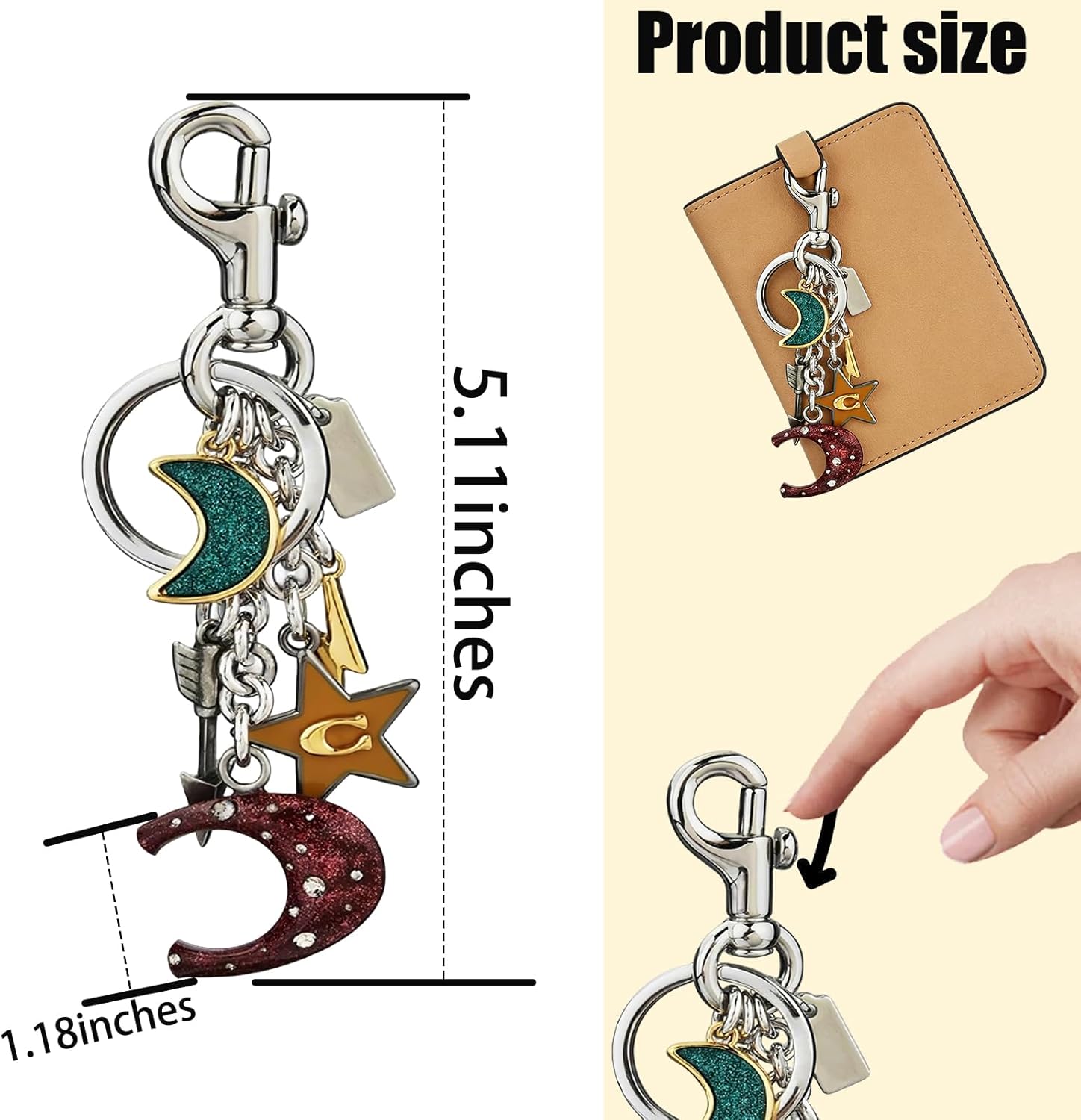 Star Moon Alphabet Keychain, Cute Bag Charm, Purse Accessories for Women - Image 2