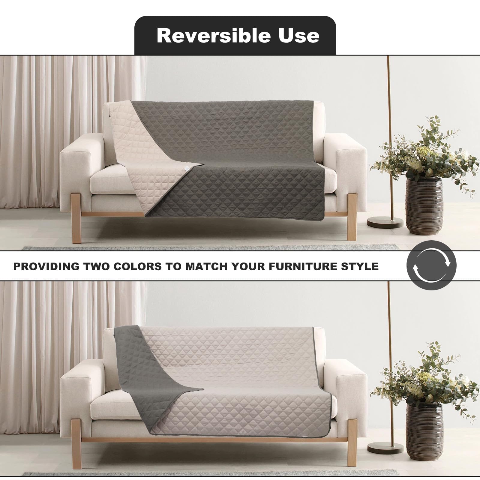 Manta Impermeable para Perros y Gatos (137x208cm) Protector de Sofá y Cama, Alfombra para Mascotas Lavable, Manta Acolchada Suave y Reversible (Gris)