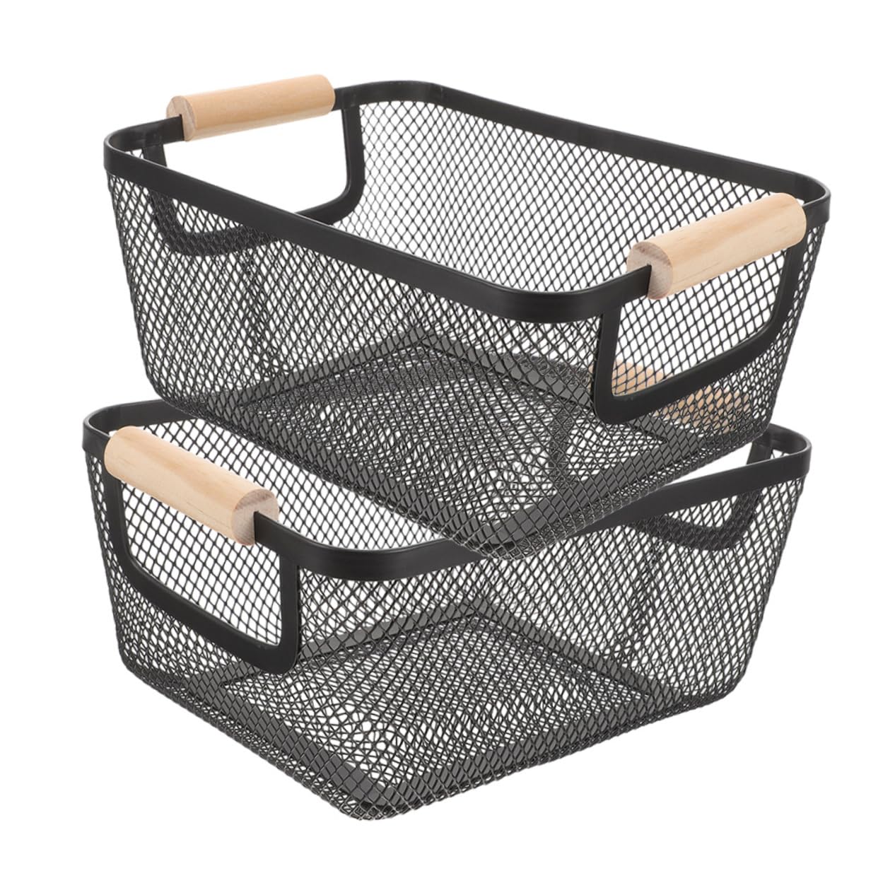 Alipis 2 Cestas De Almacenaje De Metal Con Asas De Madera Organizador De Cocina y