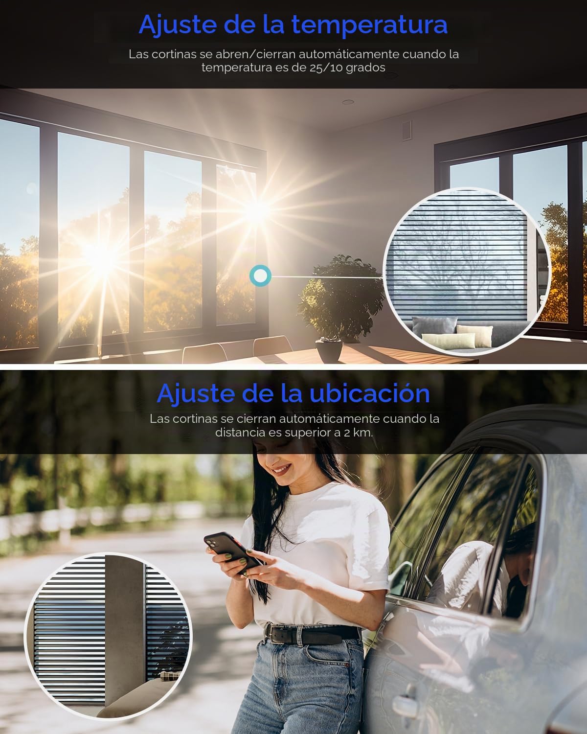 Juego de interruptores inteligentes para persianas, 80x80 mm, control inalámbrico, temporizador compatible con Alexa y Google Home, cable neutro requerido
