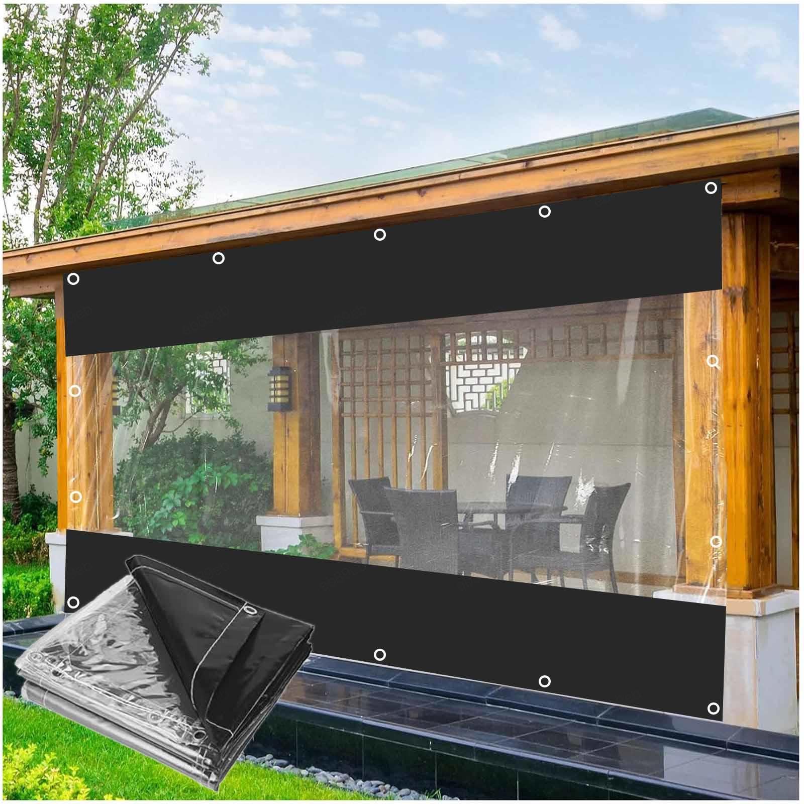 Bâche en PVC transparent avec œillets – 600 g/m² – Bâche imperméable pour pergola et tonnelle de jardin – Panneaux latéraux en plastique transparent de 0,5 mm – Revêtement extérieur