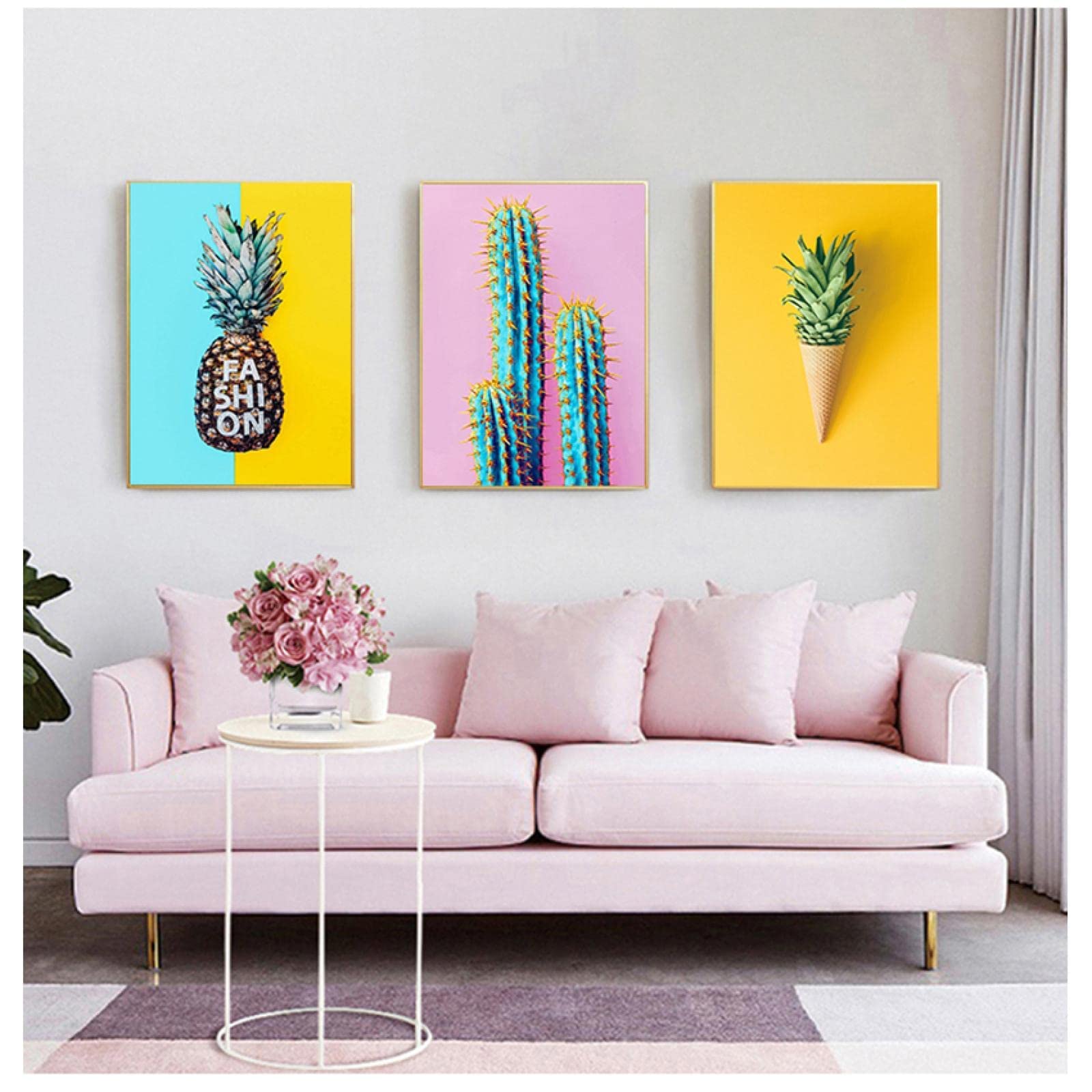 Modern Canvas Painting For Living Room Nordic Fresh Fruit Plants Picture Wall Art Flower Pineapple Cactus Home Poster (70x90cm) x3 Frameless