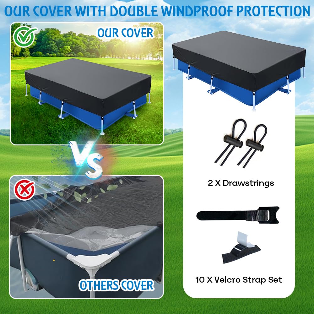 Cubierta para Piscina Rectangular, 220 X 150 cm Lona Solar para Verano e Invierno con Cuerda, Lona Solar para Piscina para Marco Rectangular, Prueba de Polvo Impermeable Durable