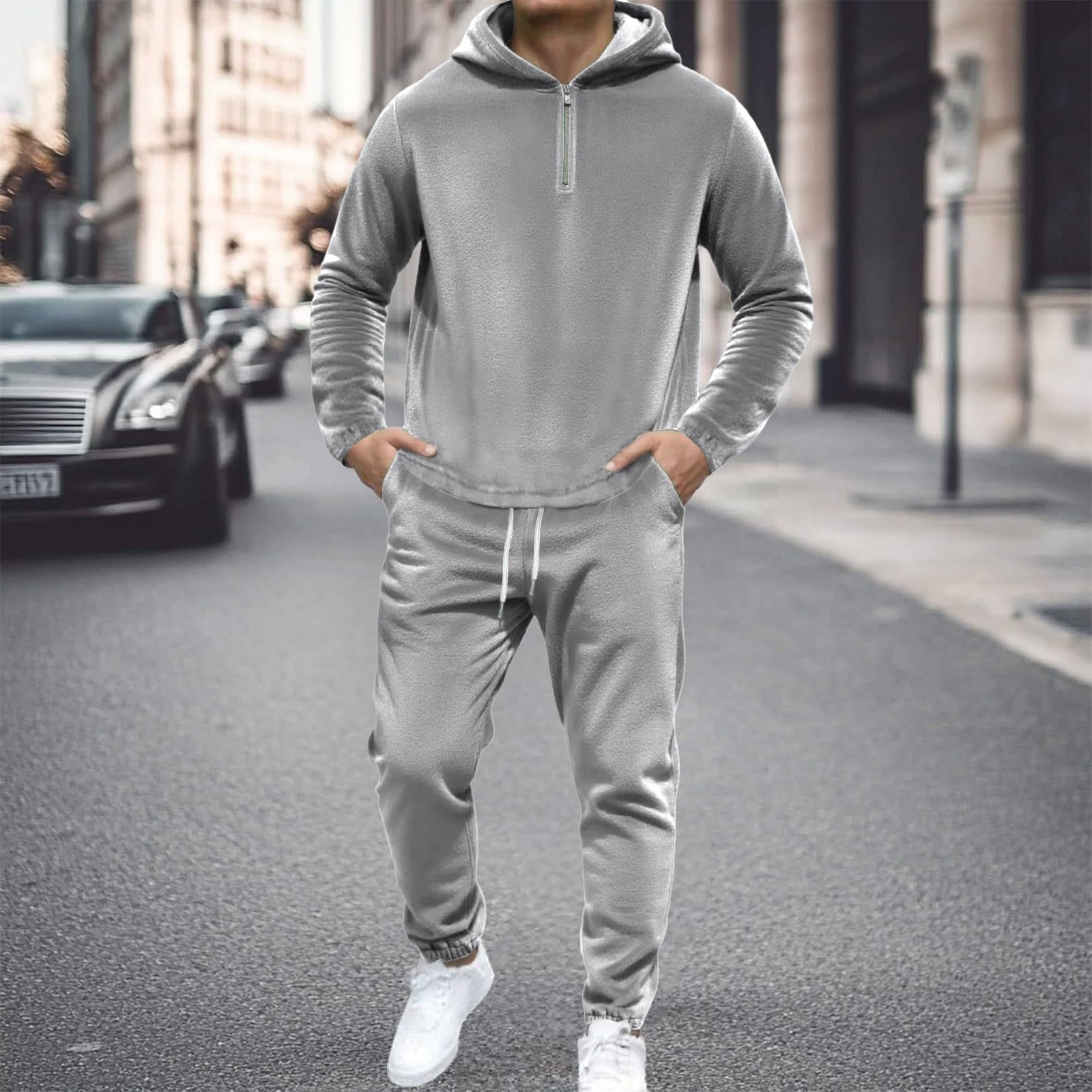 Męski dwuczęściowy zestaw dresowy elegancki ciepły dres z kapturem, spodnie dresowe, wygodne i swobodne, na jesień i zimę, modna odzież sportowa