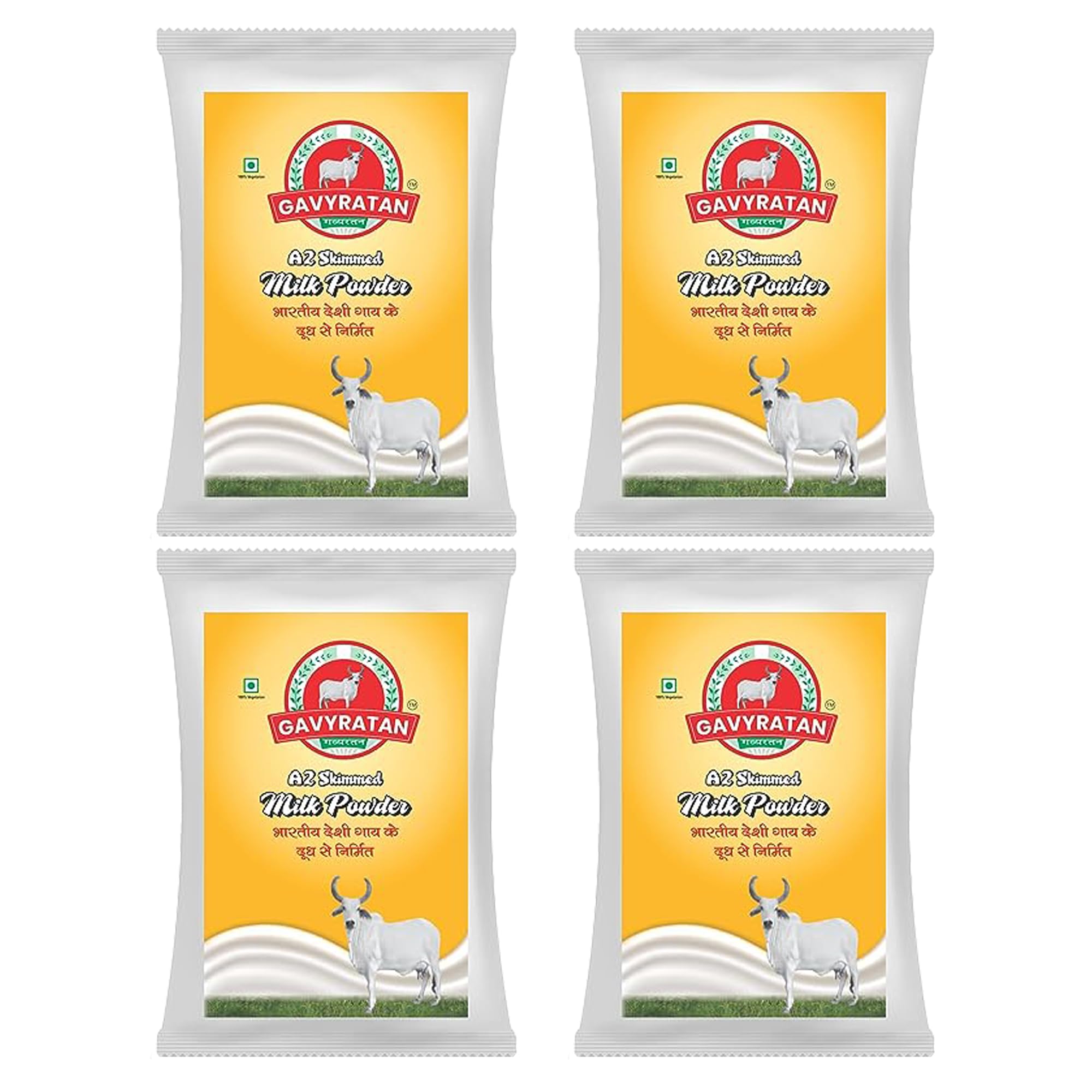 GAVYRATAN Pure & Premium Skimmed Milk Powder with Extra Protein 500Gm | Perfect for Making Tea & Coffee (Pack of 4)