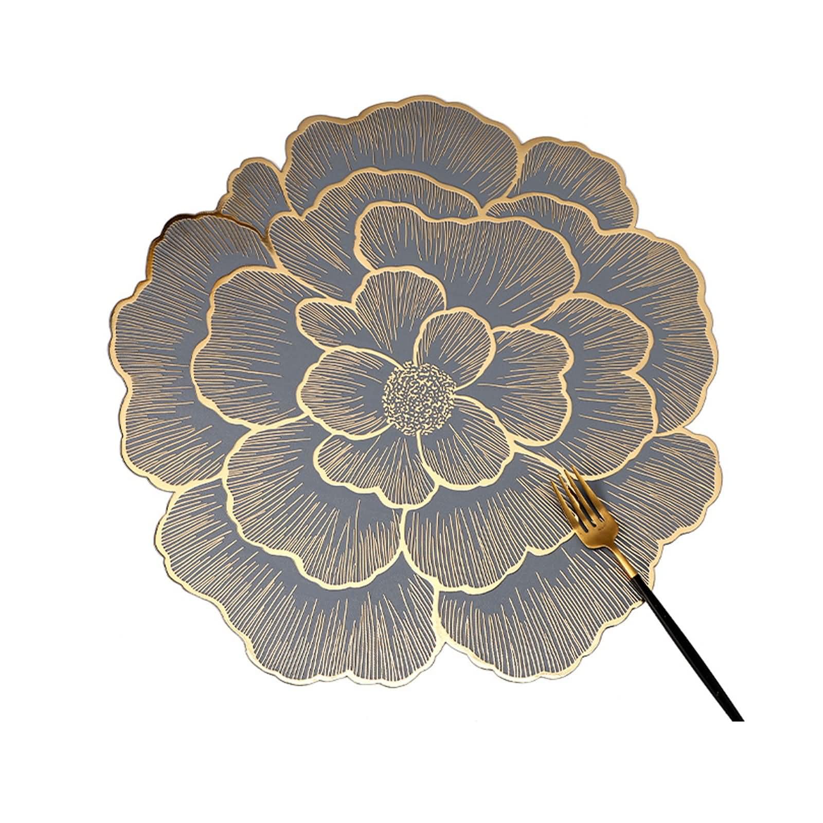 10 Pièces Napperon Table Salle a Manger Lavable, 38 CM Or Noir Set de Table Antidérapant Restaurant Lavable PVC, Couleur Unie avec Motif de Fleurs