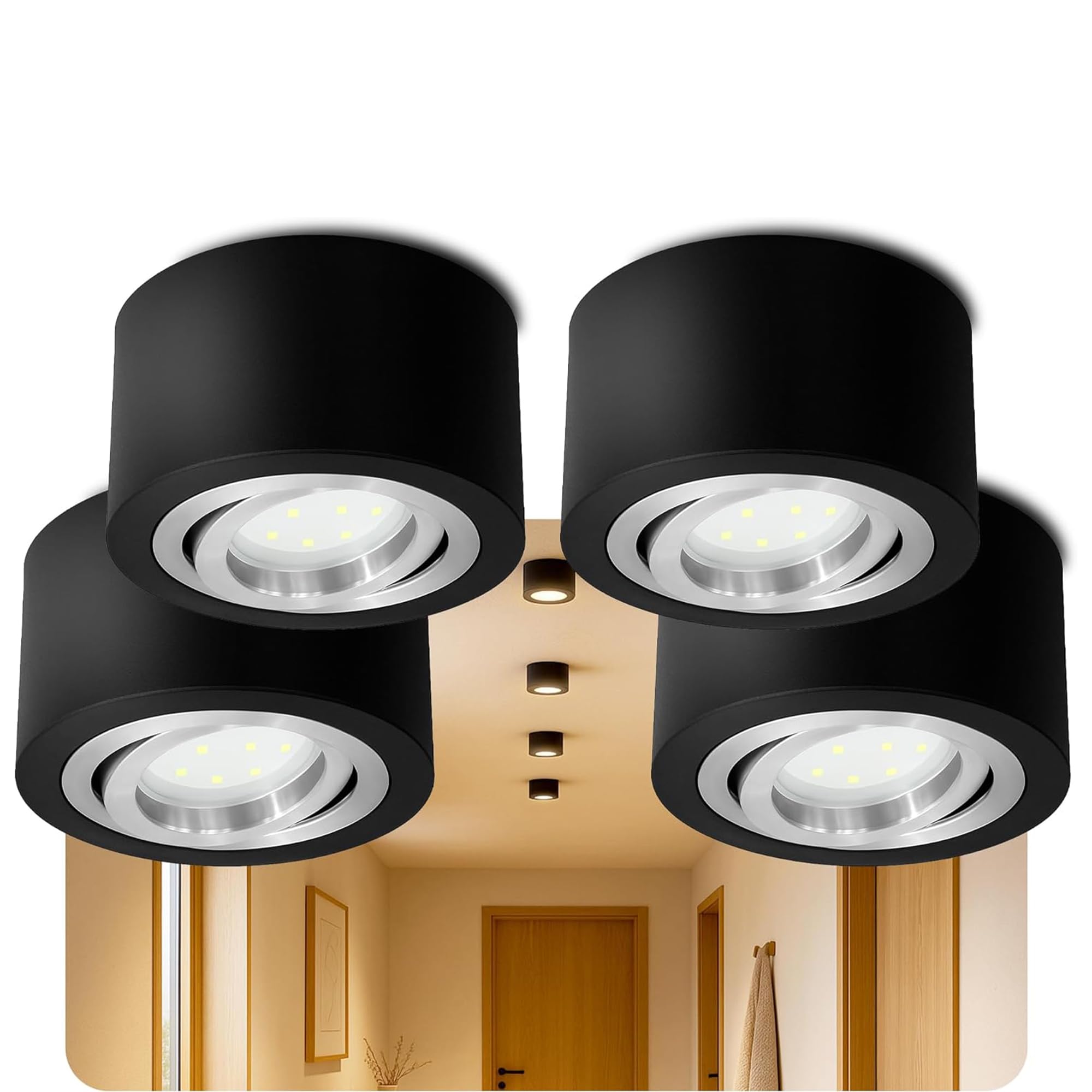 SSC-LUXon LANTI lot de 4 spots plafonniers orientables noirs avec anneau