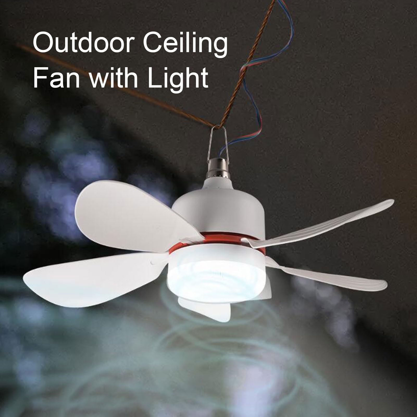 Tragbarer Deckenventilator, LED-Licht und abnehmbare Klingen, 16,5-Zoll-Lüfter, 12-V-DC für Camping, Outdoor und Reisen