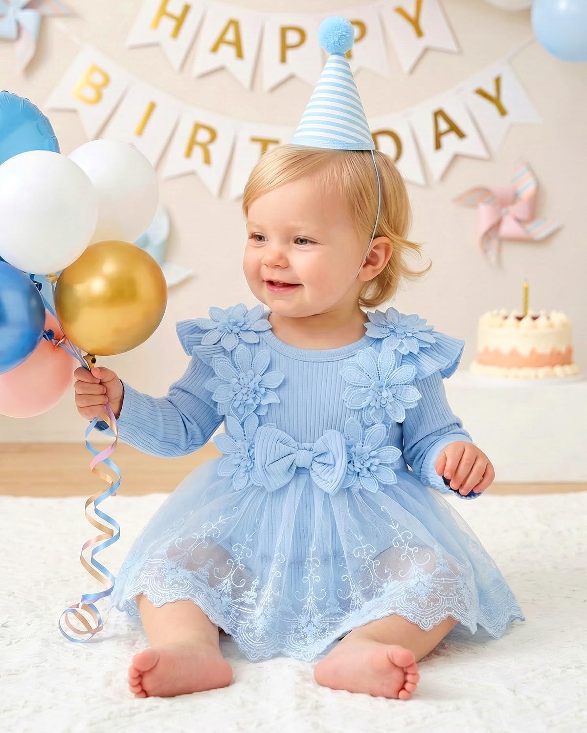 WYTbaby Baby Mädchen Kleid Langarm Neugeborene Babykleidung Rüschen Tüllkleid Prinzessin Tutu Rock für Kleinkind Mädchen 0-12 Monate