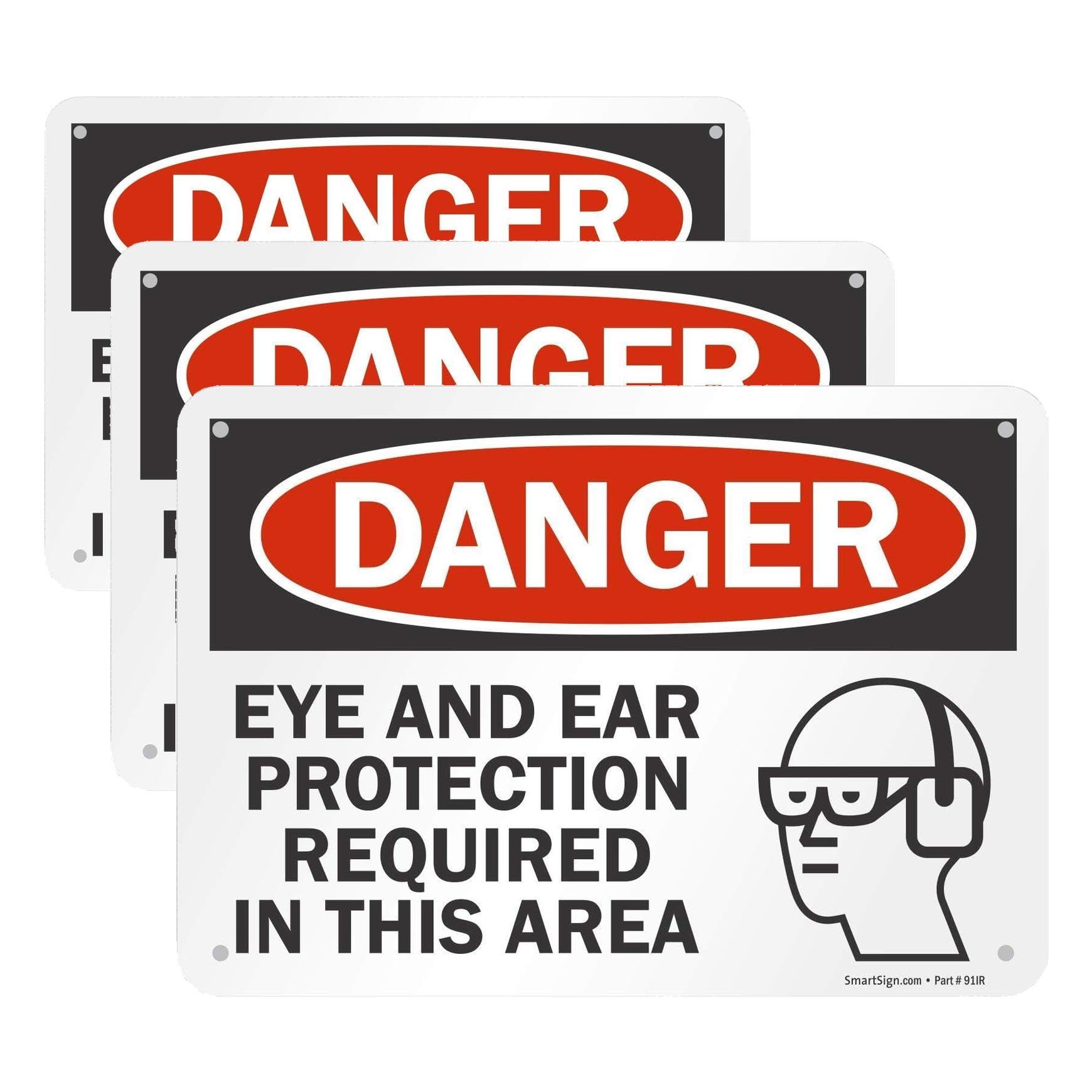 SmartSign 7 x 10 inch “Danger - Eye and Ear Protection Required in This Area” OSHA Sign, 55 mil HDPE Plastic, Red, Black and White, Made in USA — Amazon image 4